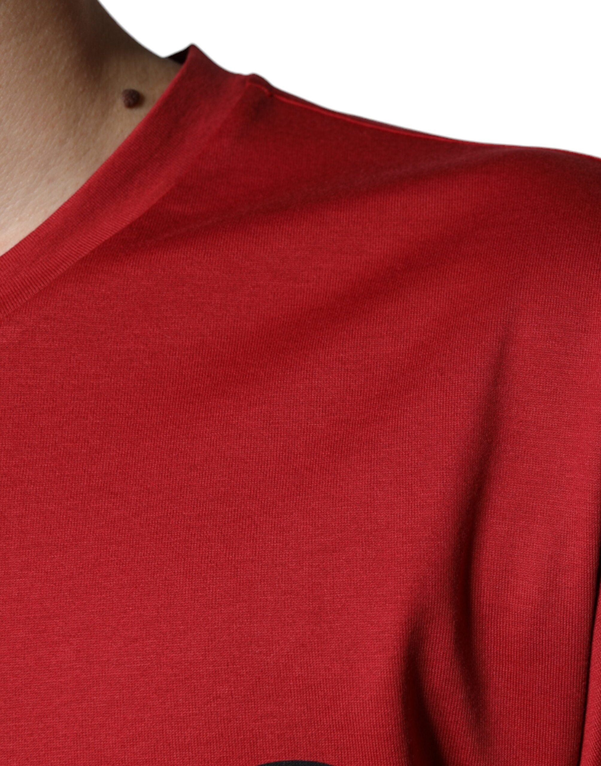 Red Cotton DG Logo Print Crew Neck T-shirt - ventzia