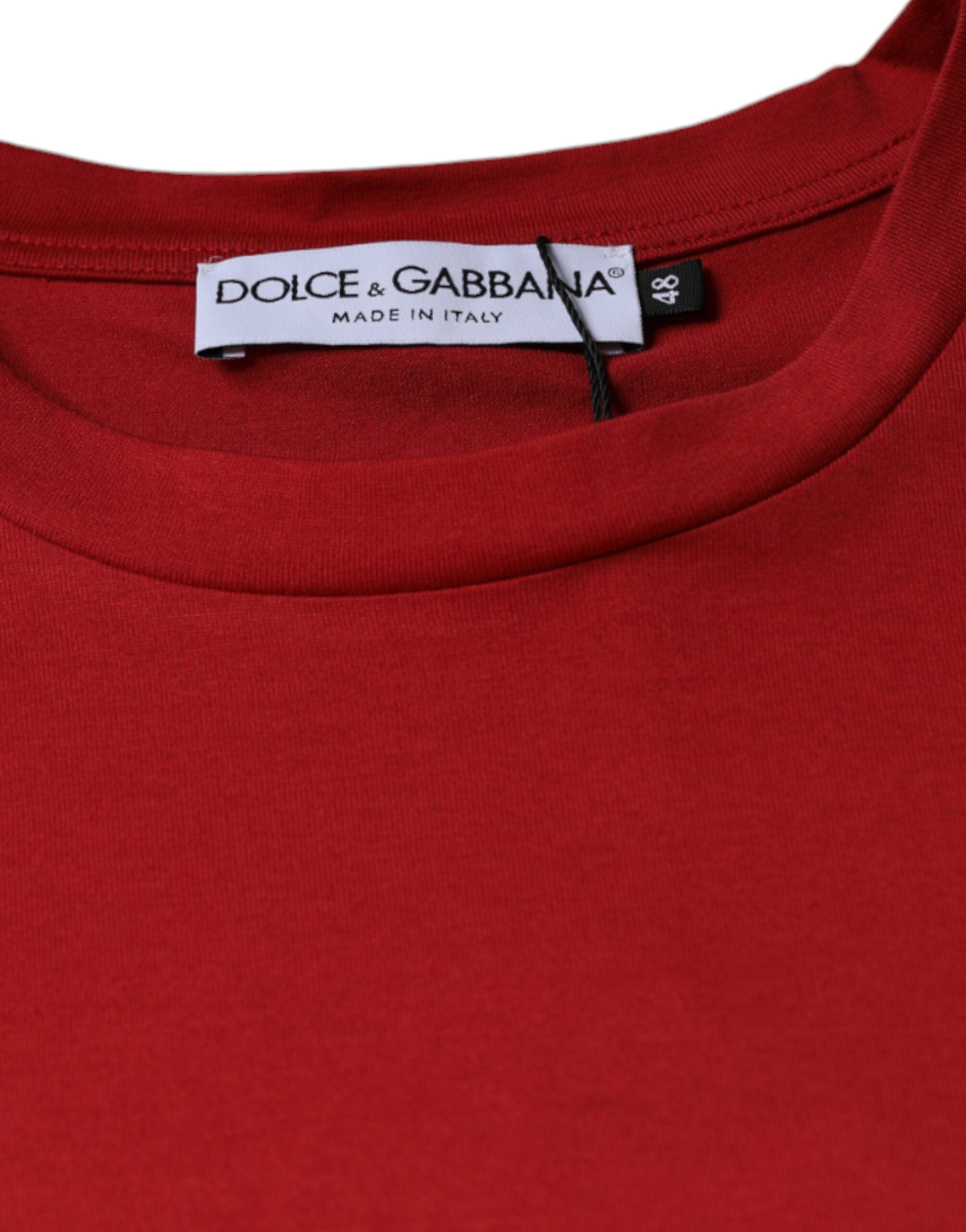 Red Cotton DG Logo Print Crew Neck T-shirt - ventzia