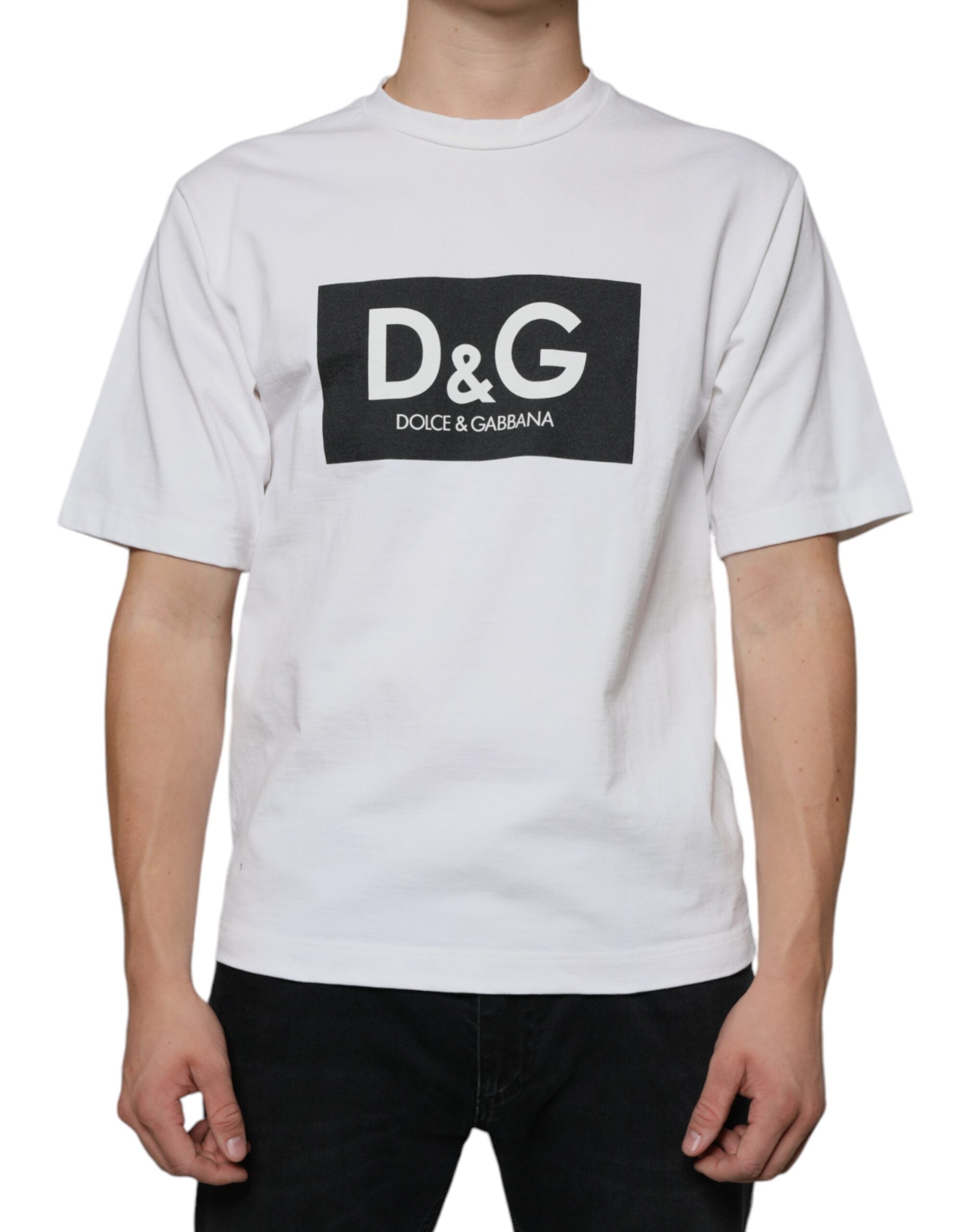 White Cotton DG Logo Print Casual T-shirt - ventzia