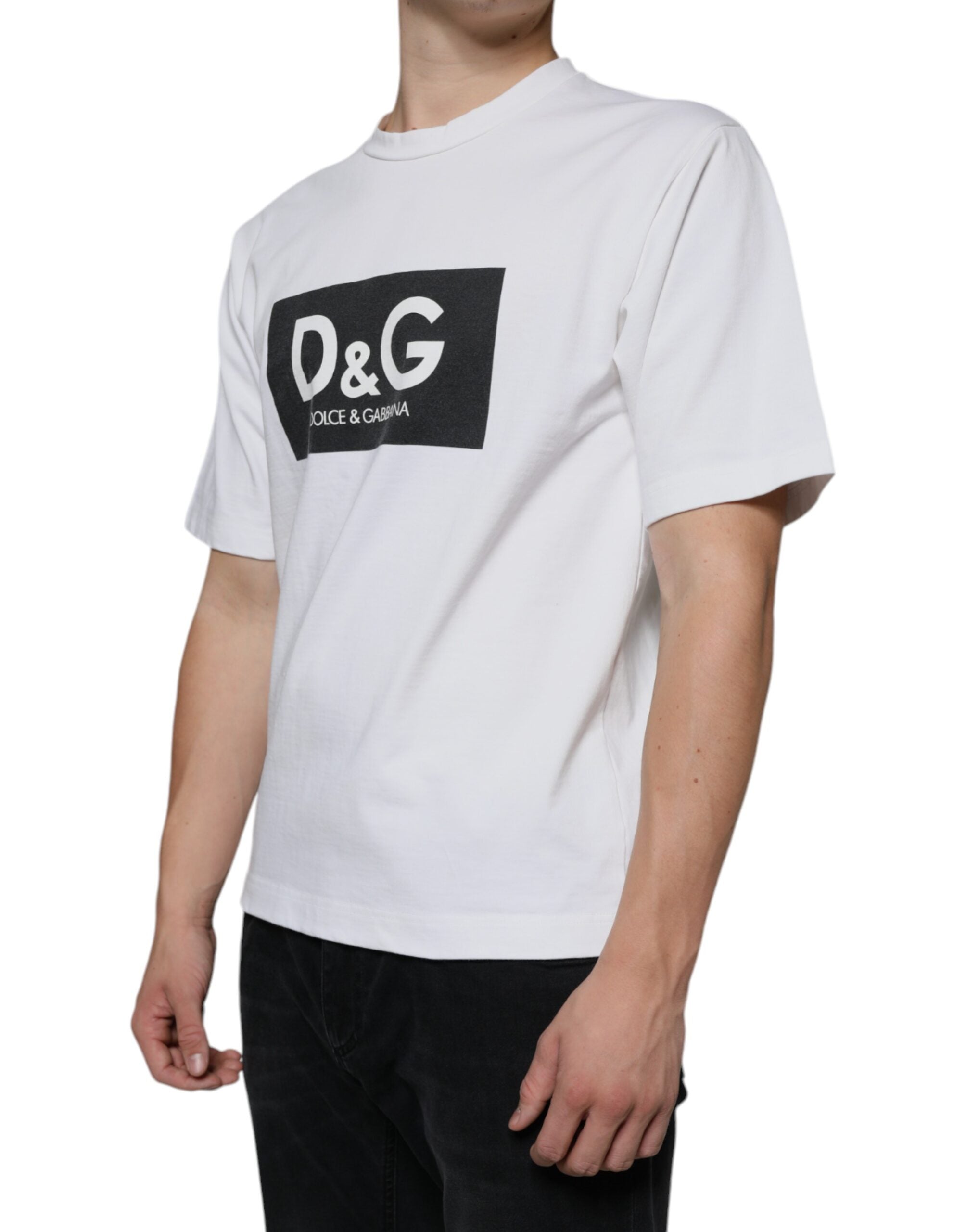 White Cotton DG Logo Print Casual T-shirt - ventzia