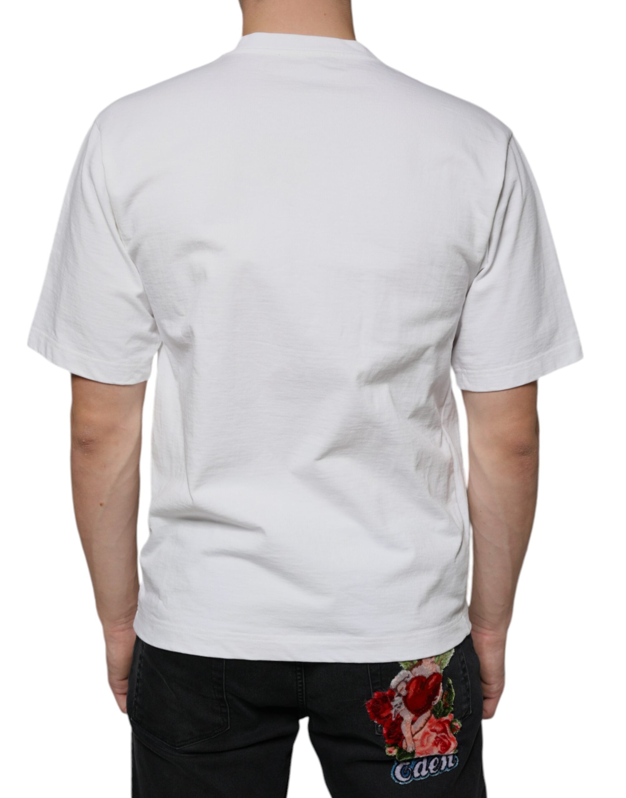 White Cotton DG Logo Print Casual T-shirt - ventzia