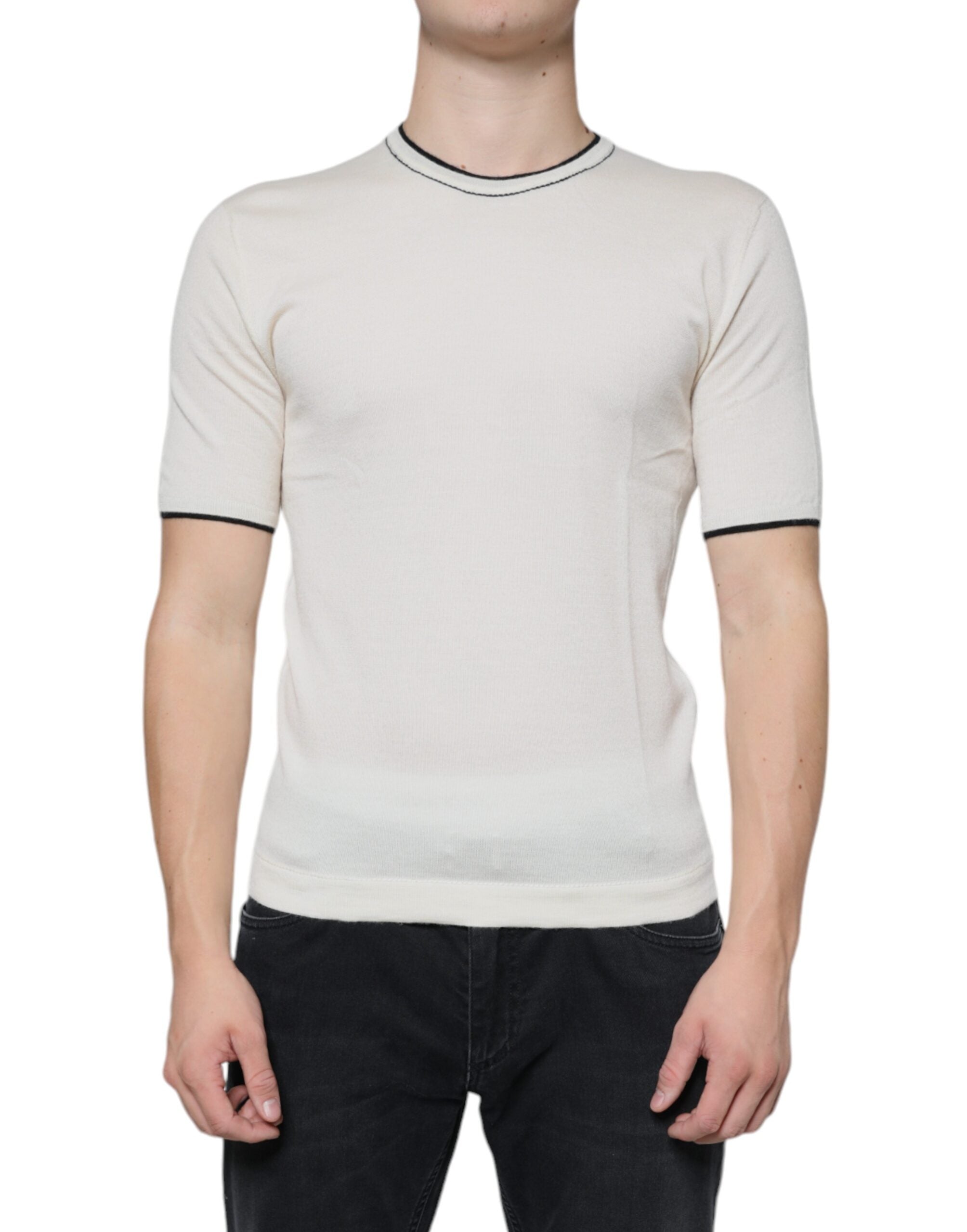 Off White Cashmere Short Sleeves T-shirt - ventzia