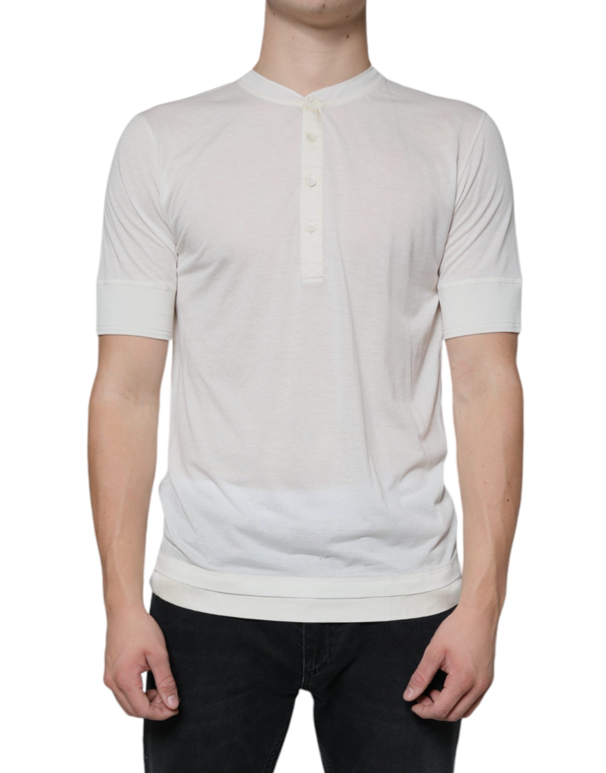 Off White Cotton Short Sleeves T-shirt - ventzia