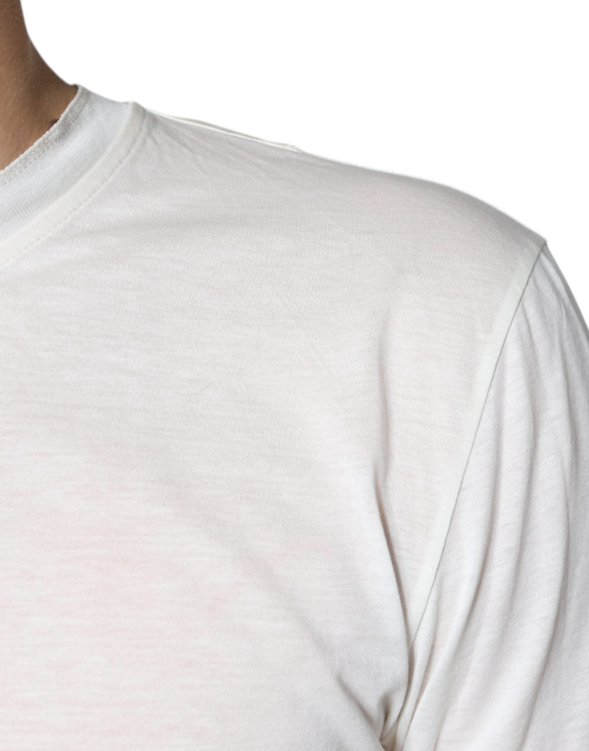 Off White Cotton Short Sleeves T-shirt - ventzia
