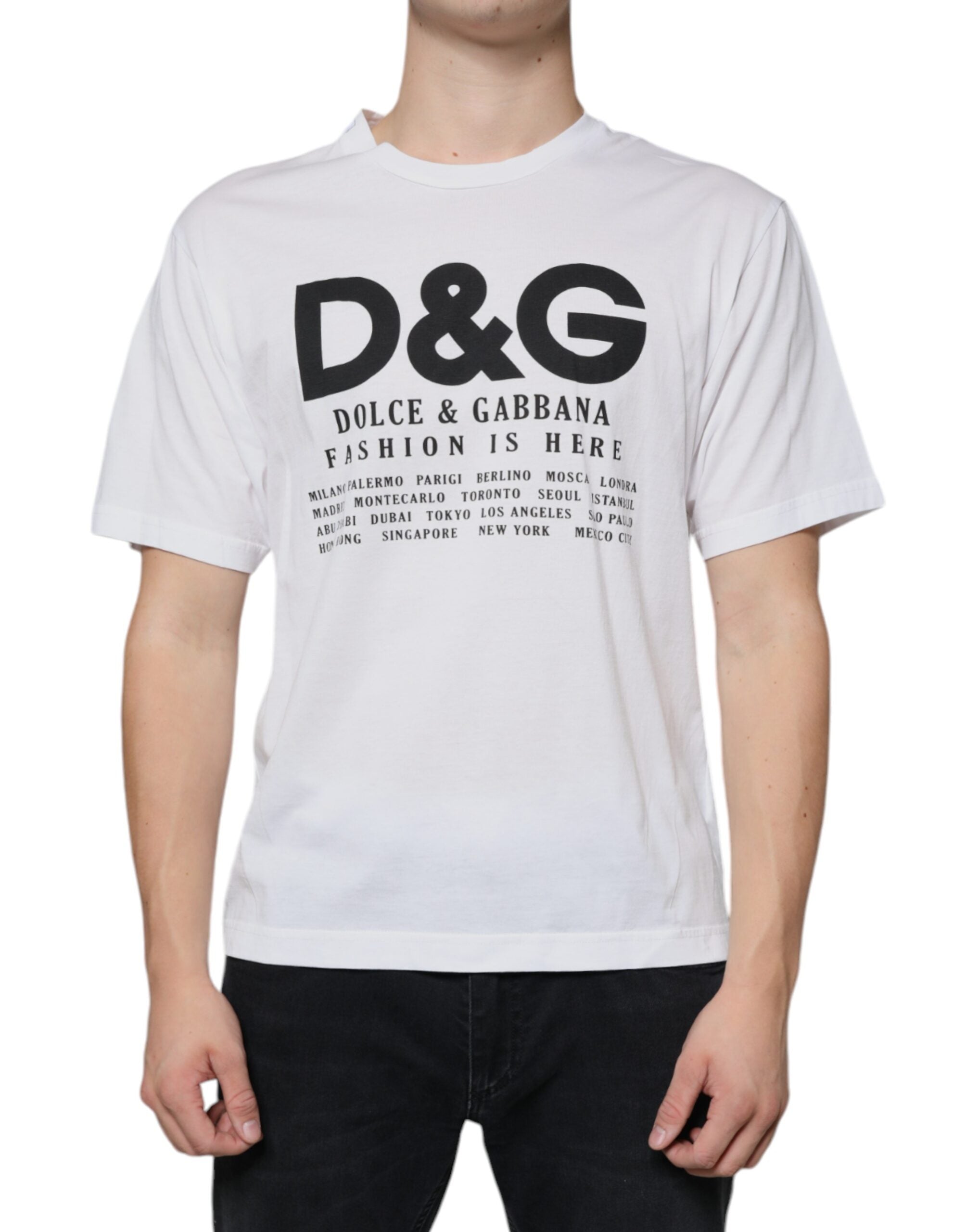 White Cotton DG Logo Print Casual T-shirt - ventzia