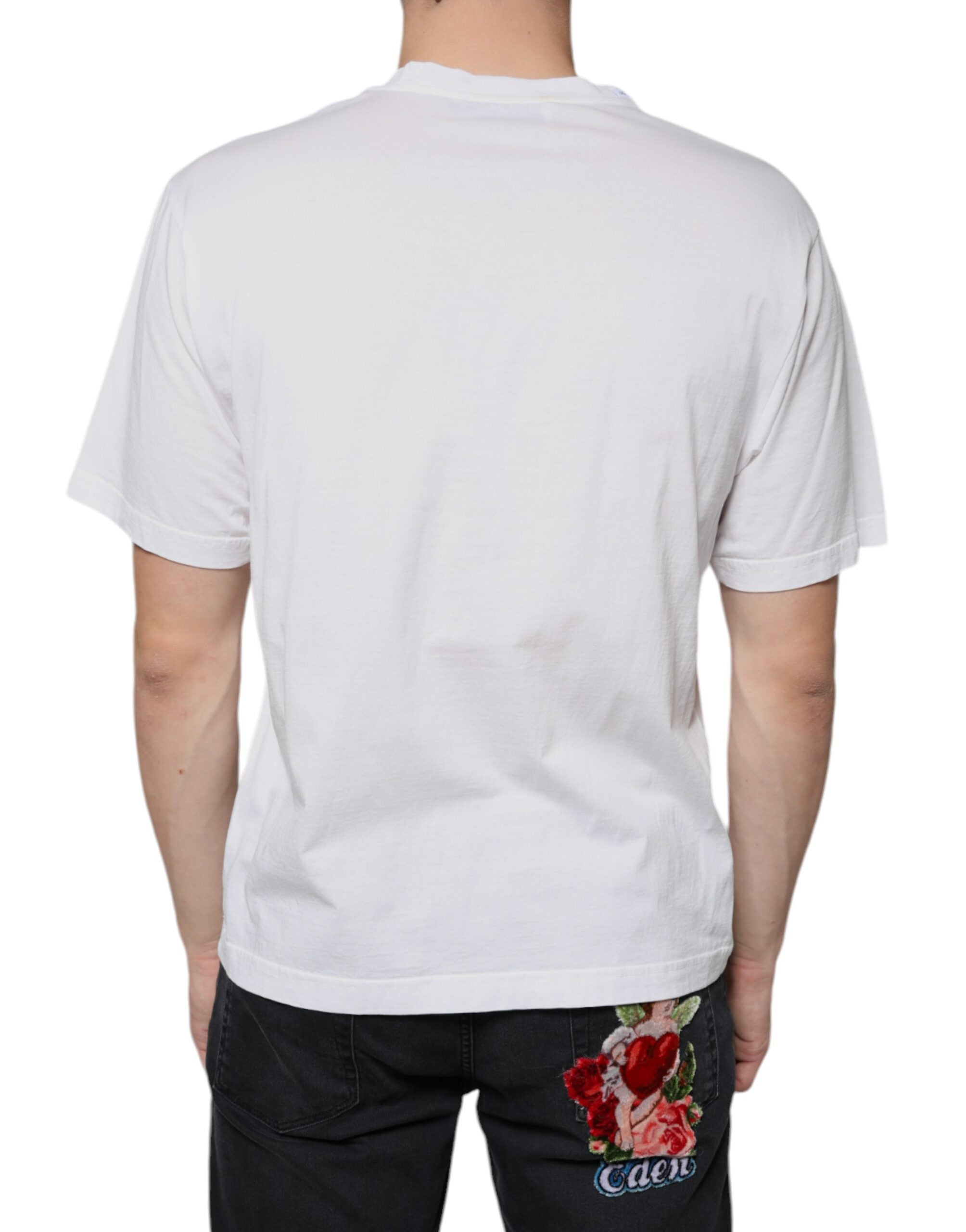 White Cotton DG Logo Print Casual T-shirt - ventzia