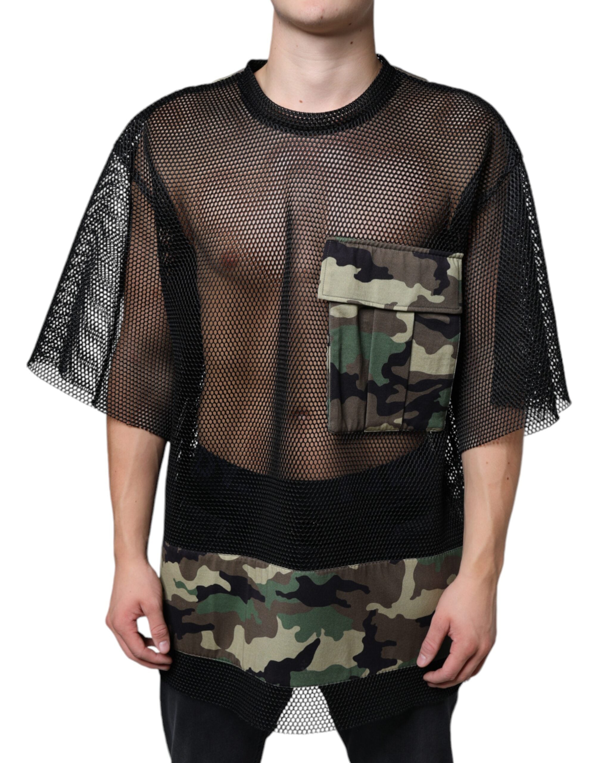 Black Mesh Camouflage Short Sleeves T-shirt - ventzia
