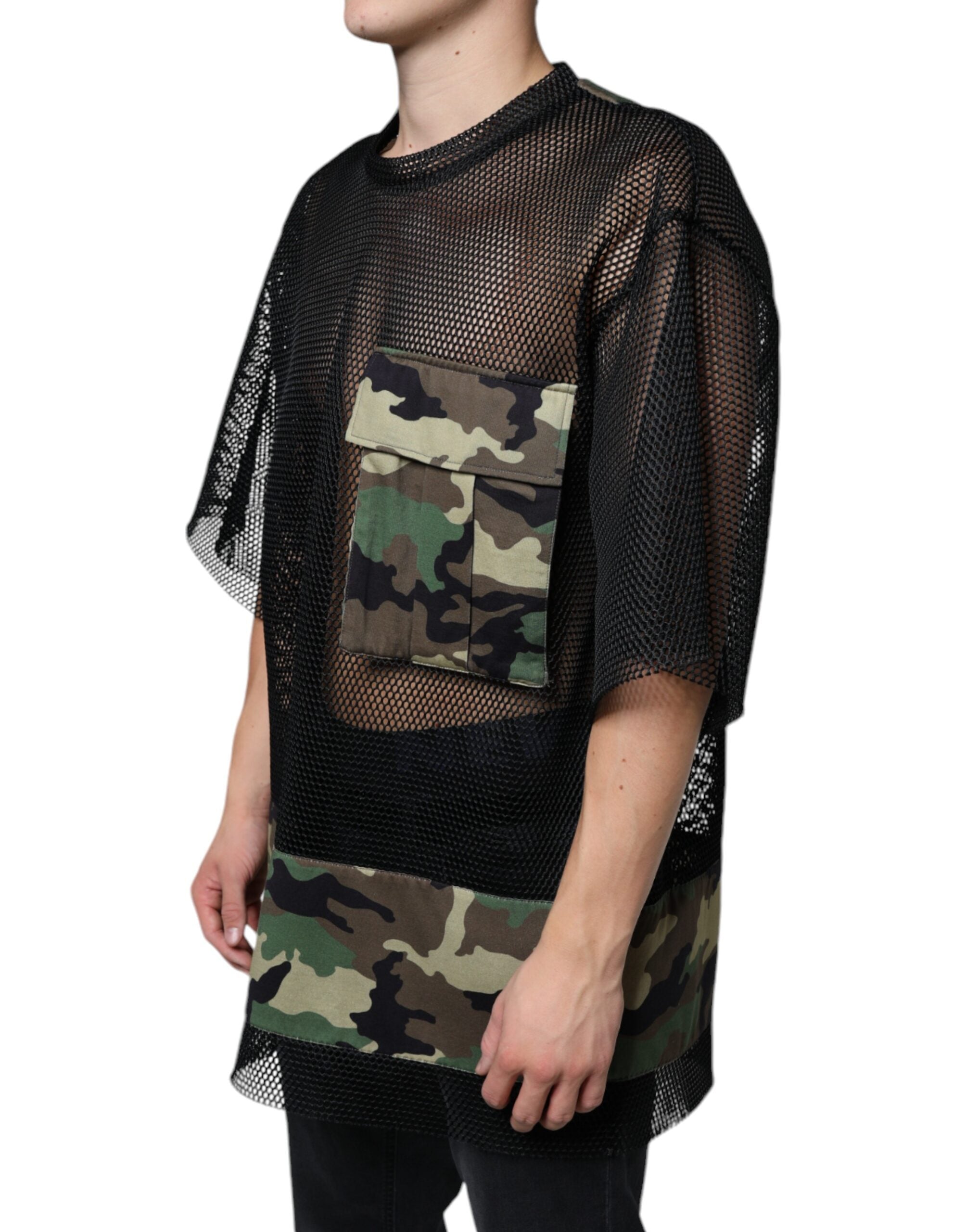 Black Mesh Camouflage Short Sleeves T-shirt - ventzia