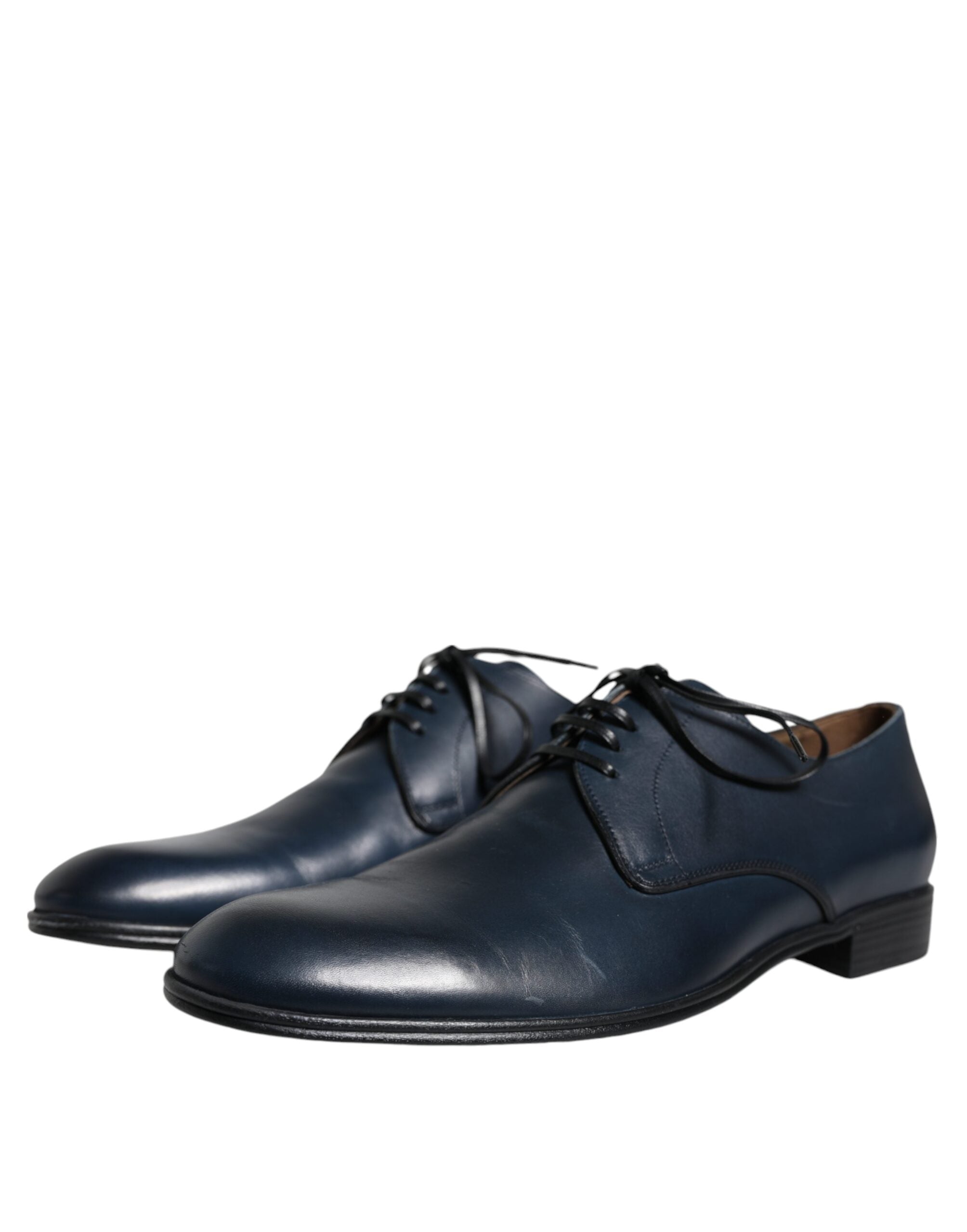 Navy Blue Leather Derby Dress Formal Shoes - ventzia