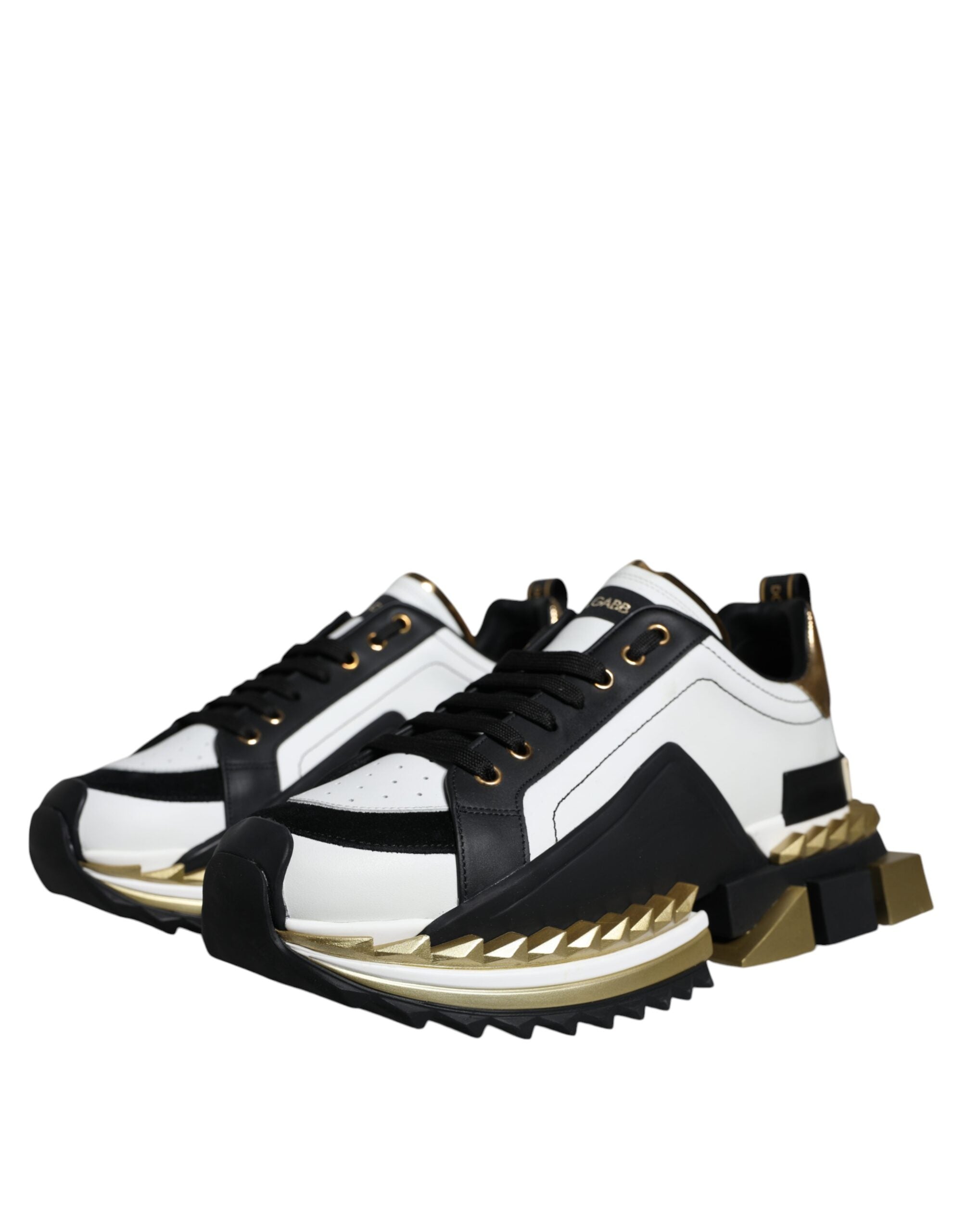 White Gold Black Leather SUPER KING Sneakers Shoes - ventzia