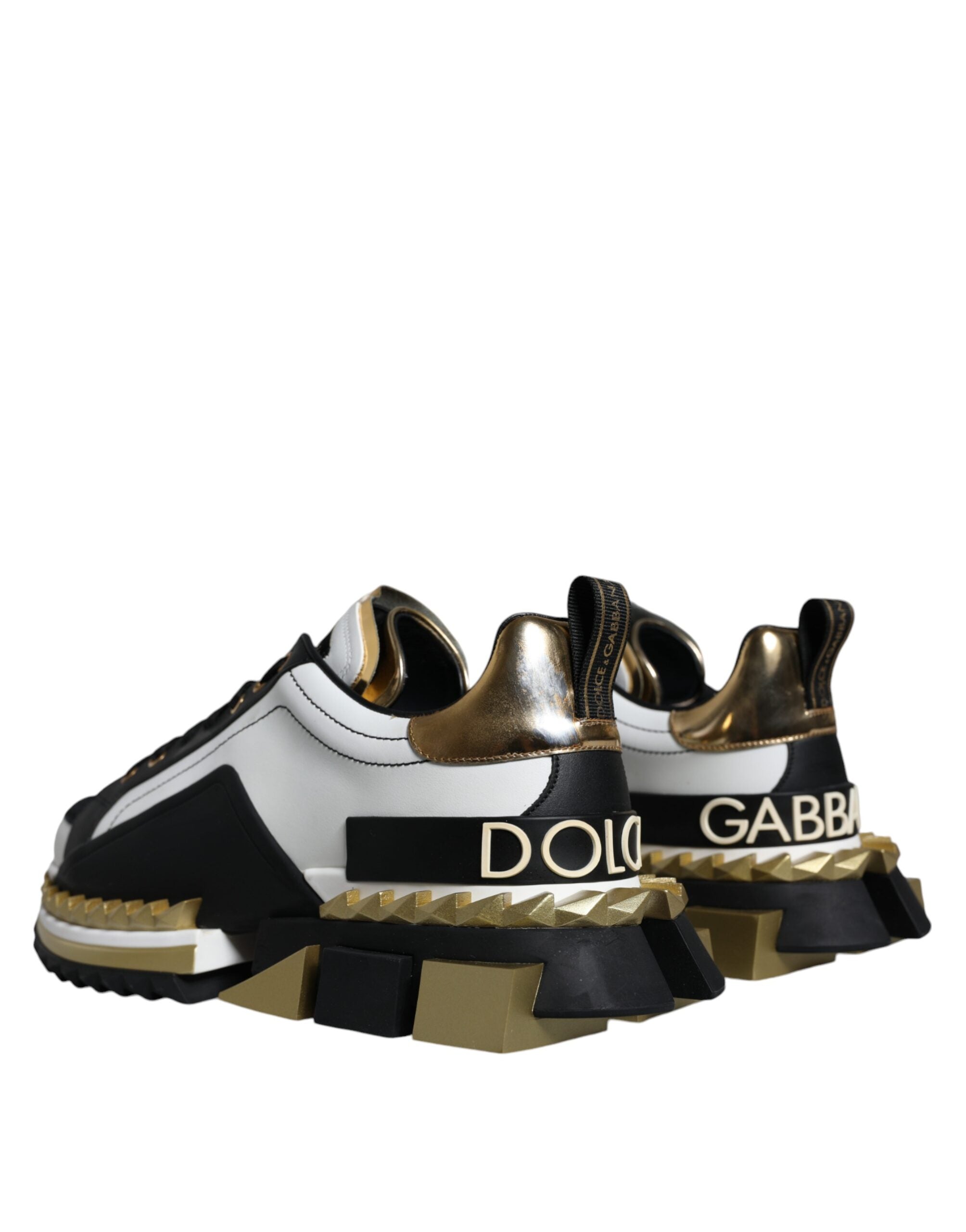 White Gold Black Leather SUPER KING Sneakers Shoes - ventzia