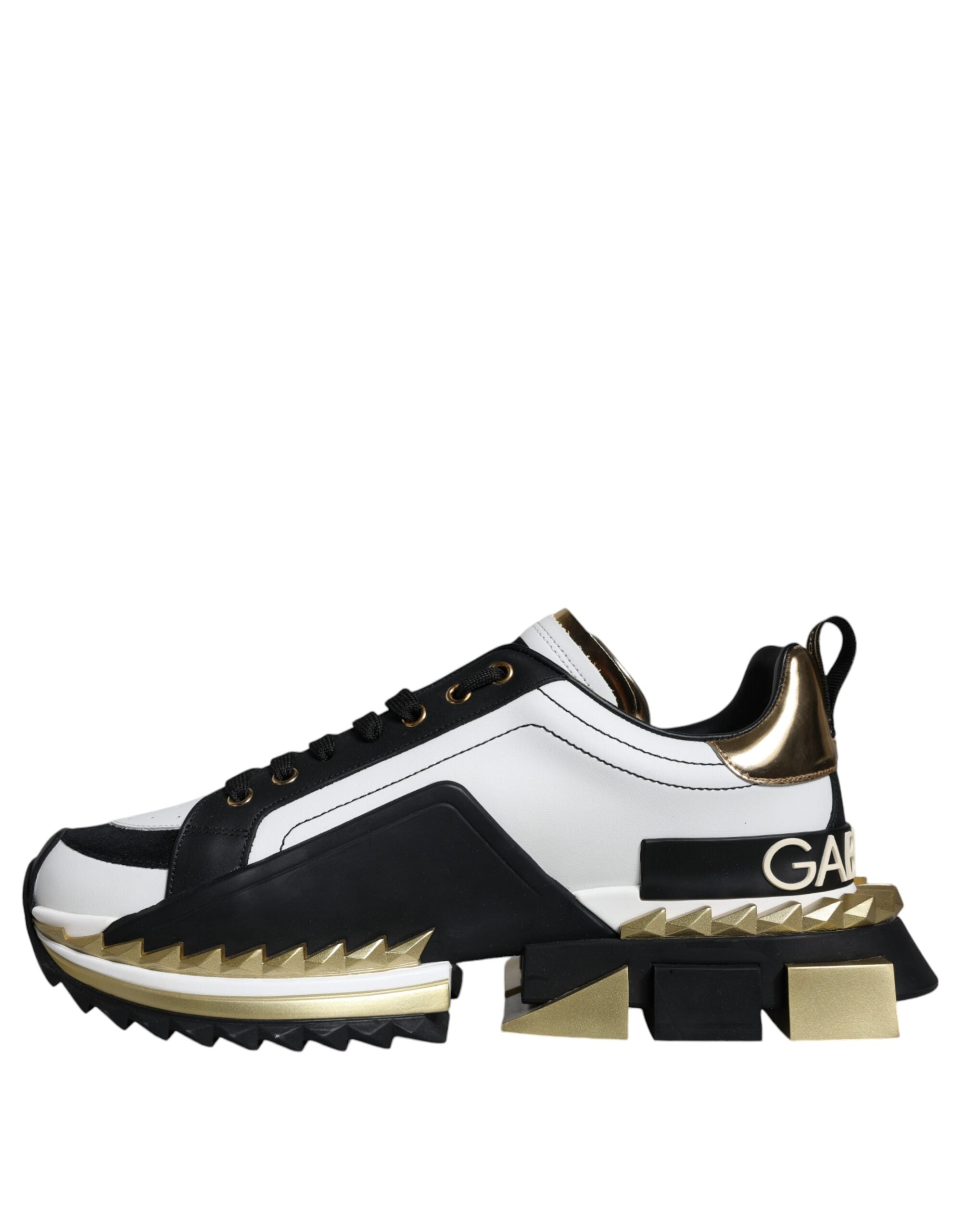 White Gold Black Leather SUPER KING Sneakers Shoes - ventzia