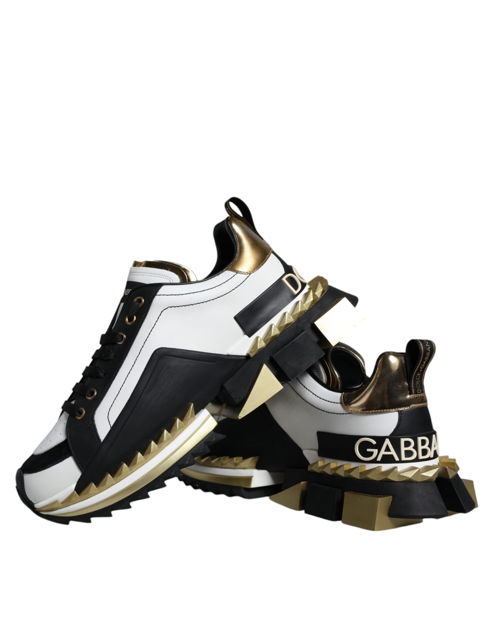 White Gold Black Leather SUPER KING Sneakers Shoes - ventzia