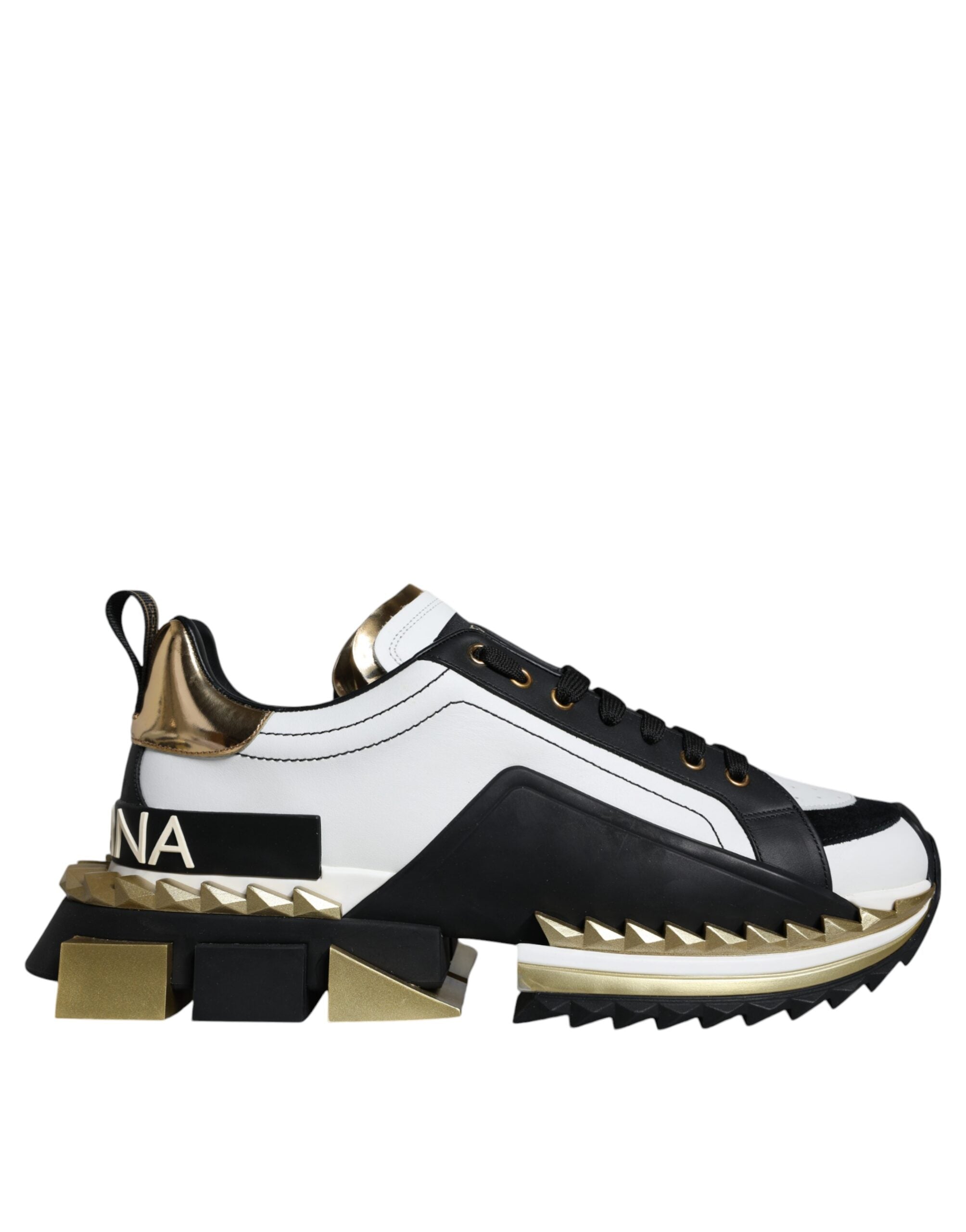 White Gold Black Leather SUPER KING Sneakers Shoes - ventzia