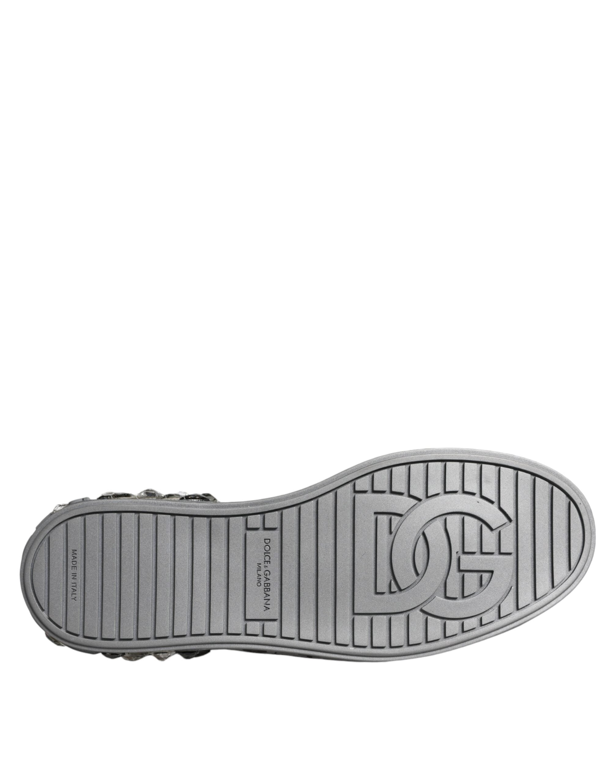 White Silver Crystal Logo Portofino Sneakers Shoes - ventzia