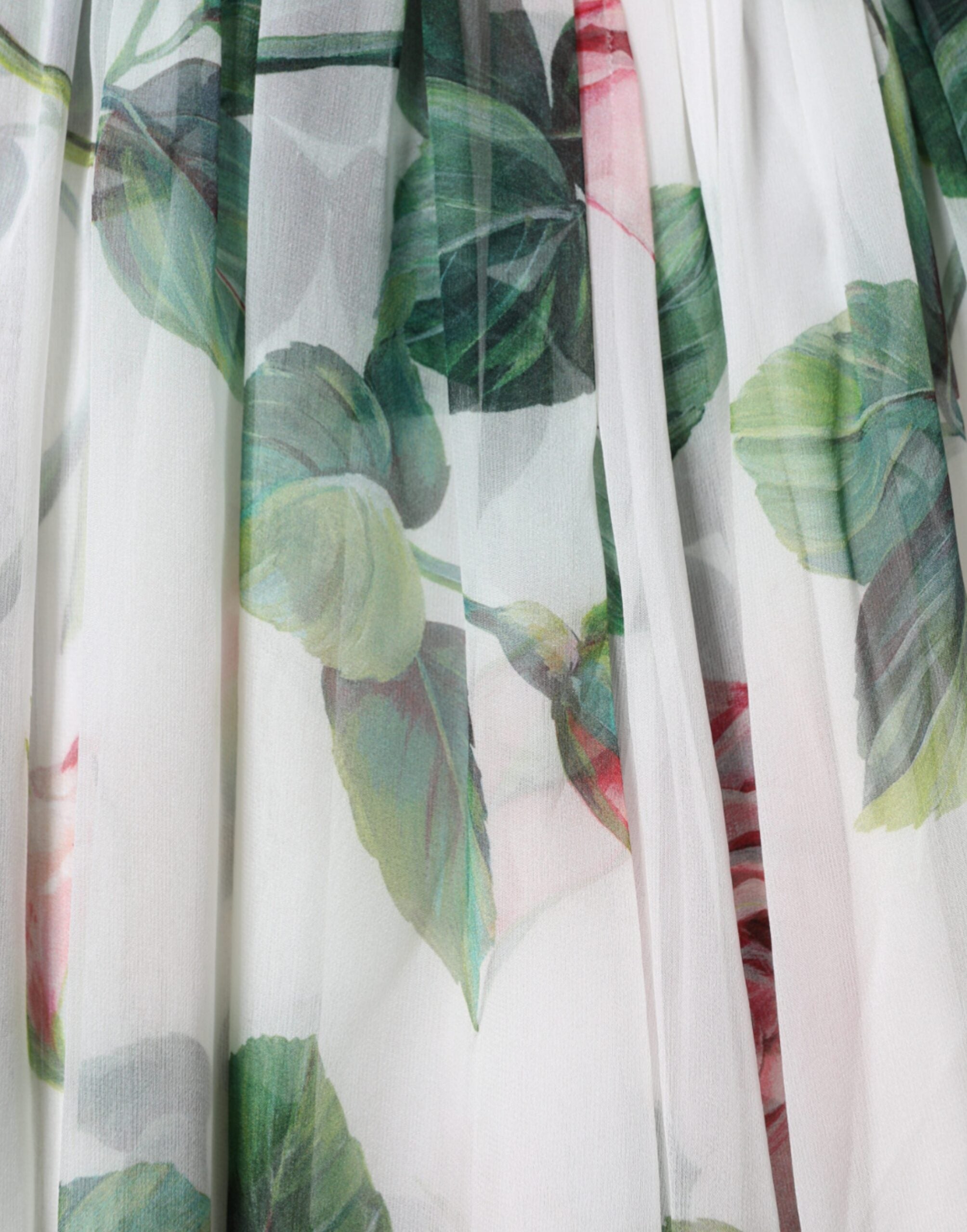 White Silk Floral Print A-line Midi Dress - ventzia