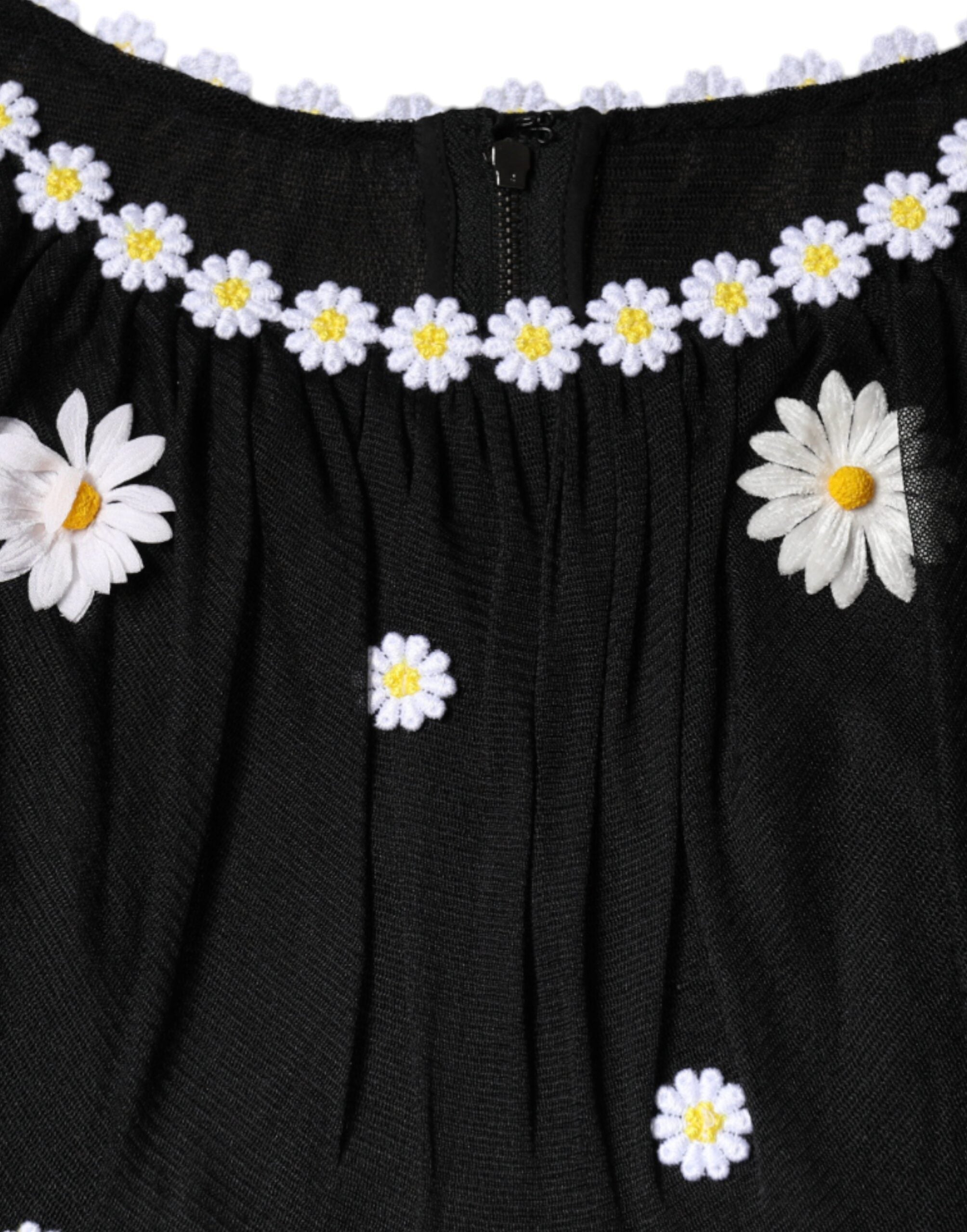 Black Silk Daisy A-line Long Maxi Dress - ventzia