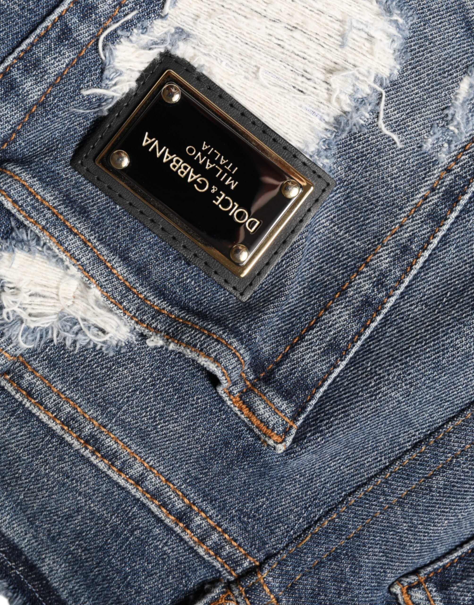 Blue Cotton Stretch Tattered Skinny Jeans - ventzia