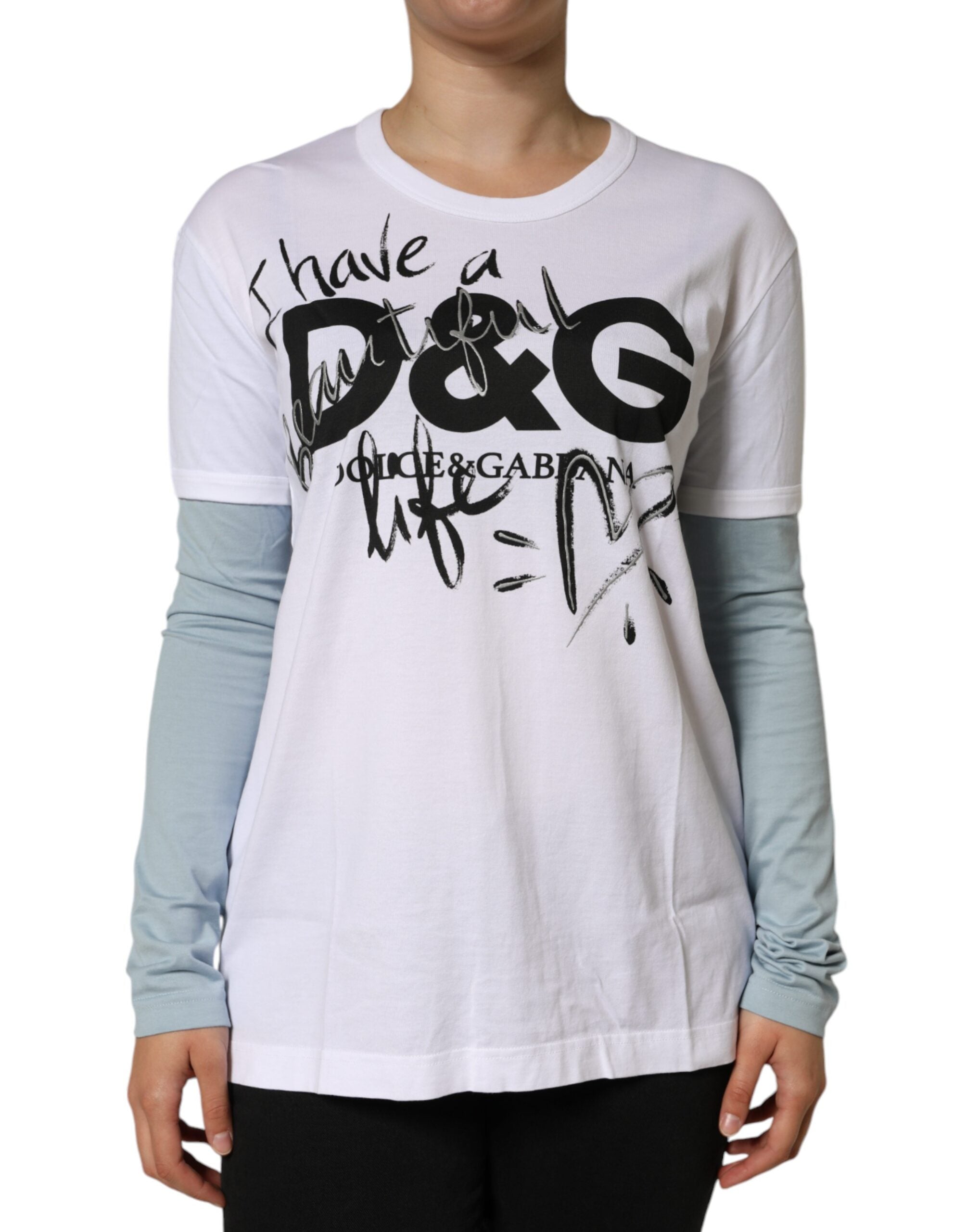 White Cotton Logo Print Round Neck T-shirt - ventzia
