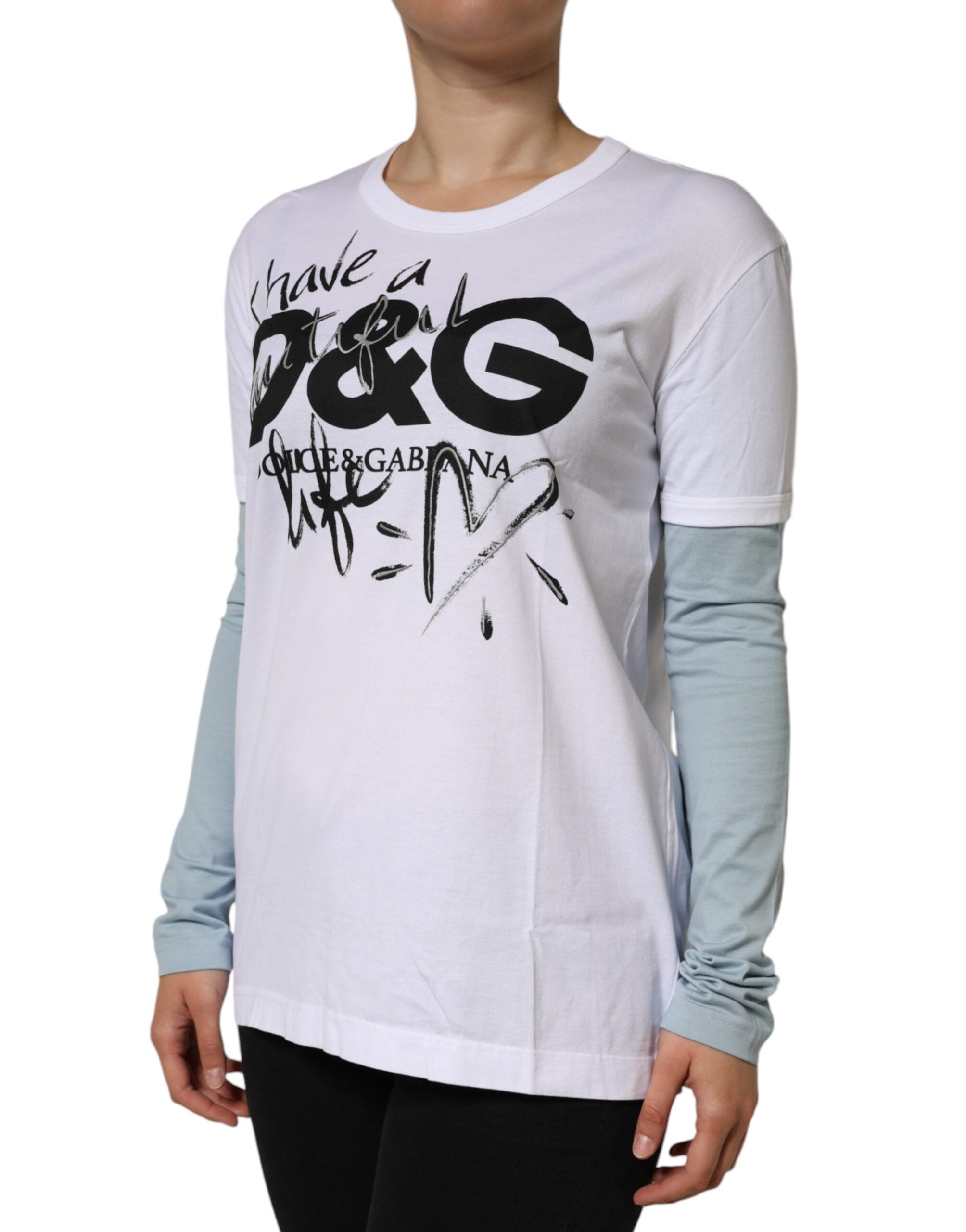 White Cotton Logo Print Round Neck T-shirt - ventzia