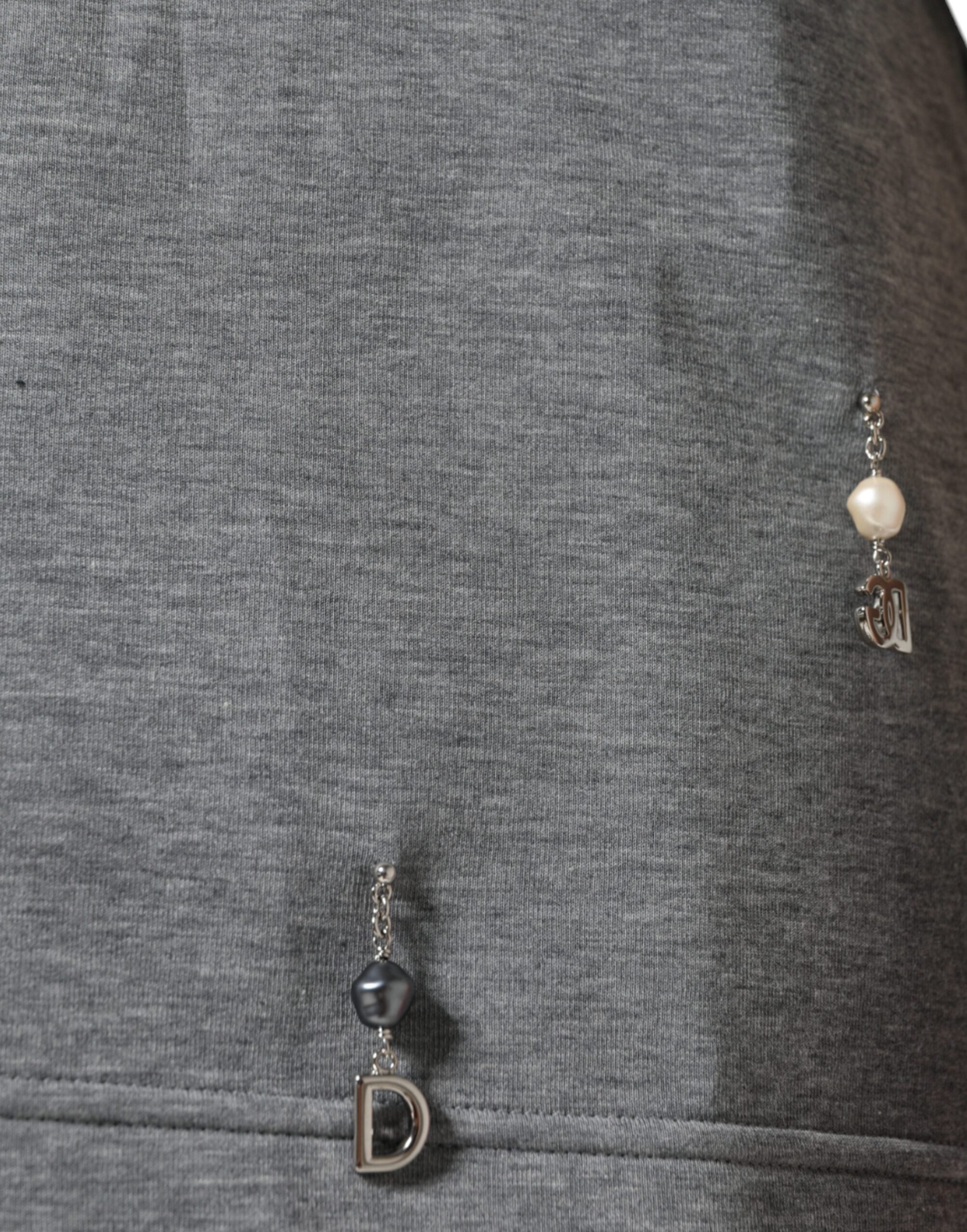 Gray Cotton Blend Embellished Tee T-shirt - ventzia
