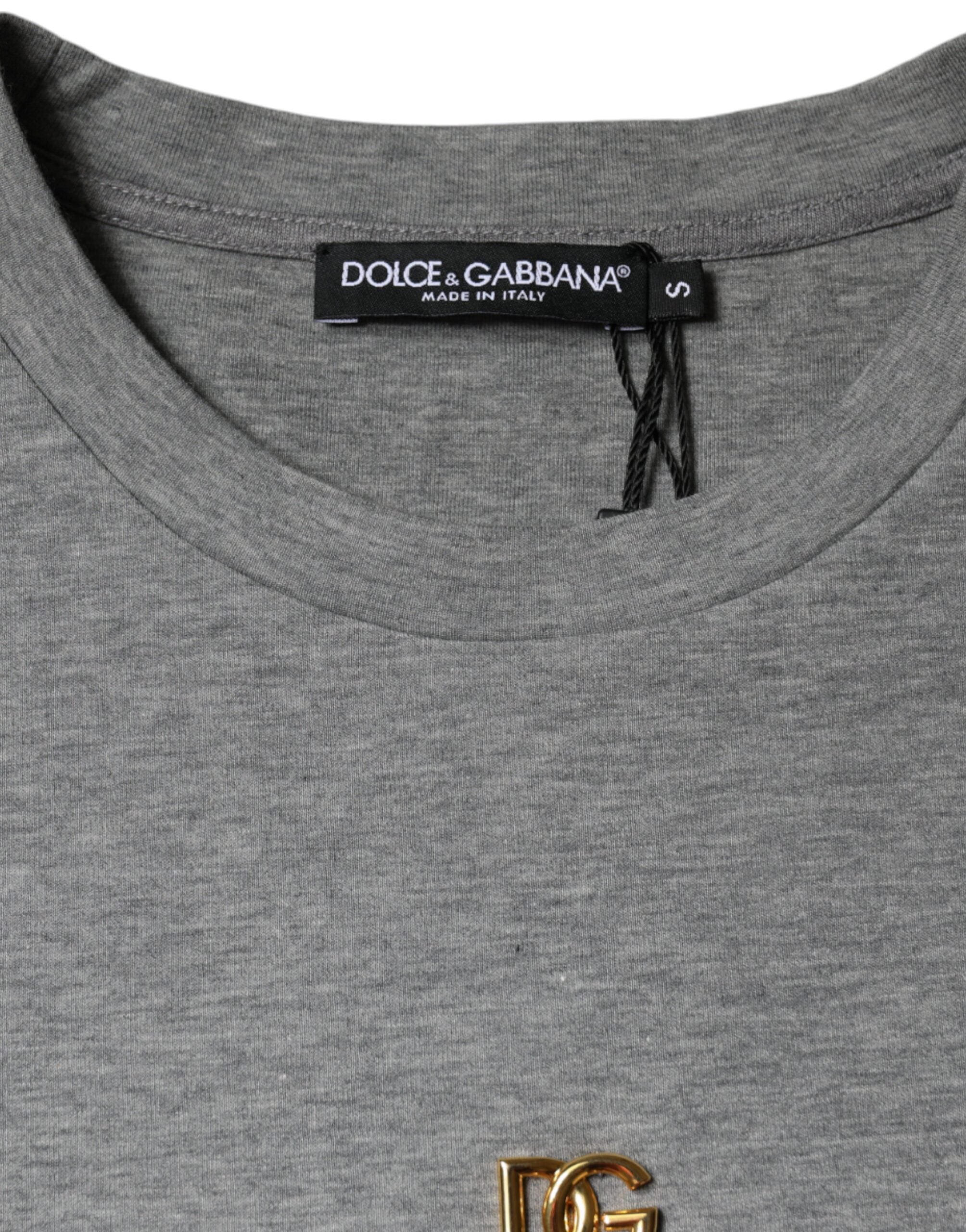 Gray Cotton Blend Embellished Tee T-shirt - ventzia