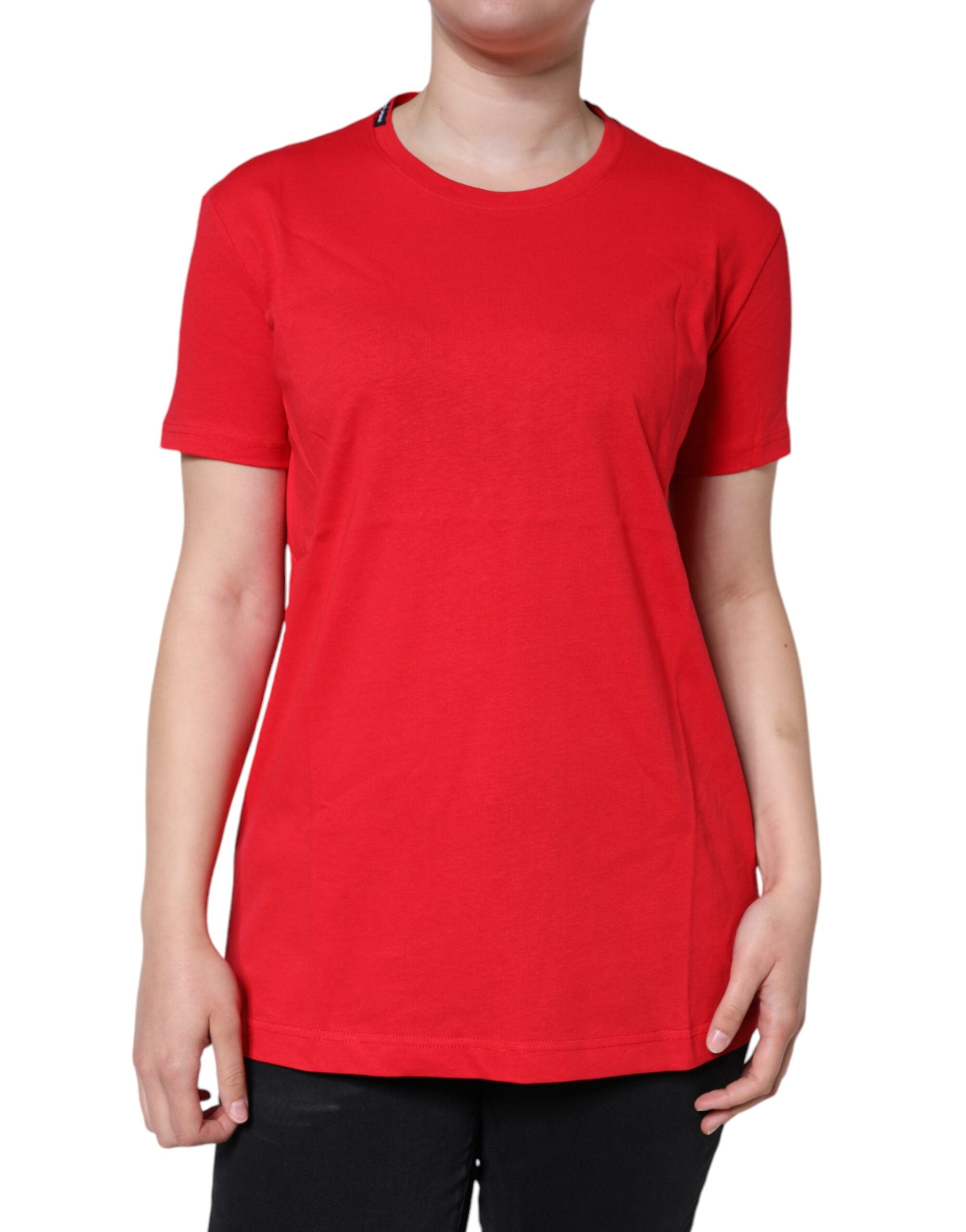 Red Cotton Crew Neck Short Sleeve Tee T-shirt - ventzia