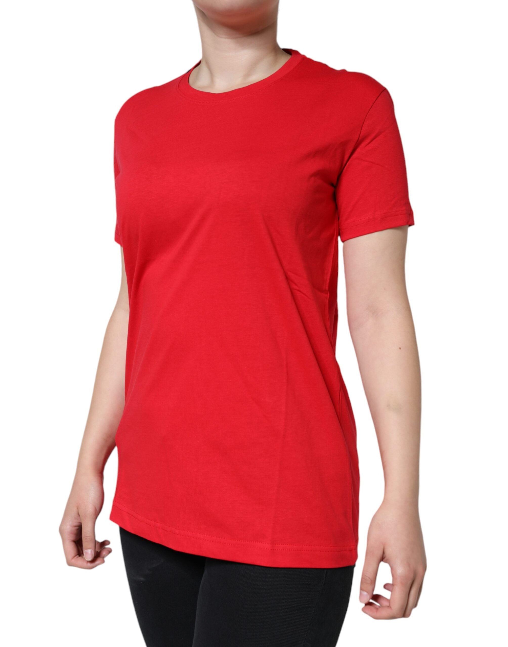 Red Cotton Crew Neck Short Sleeve Tee T-shirt - ventzia