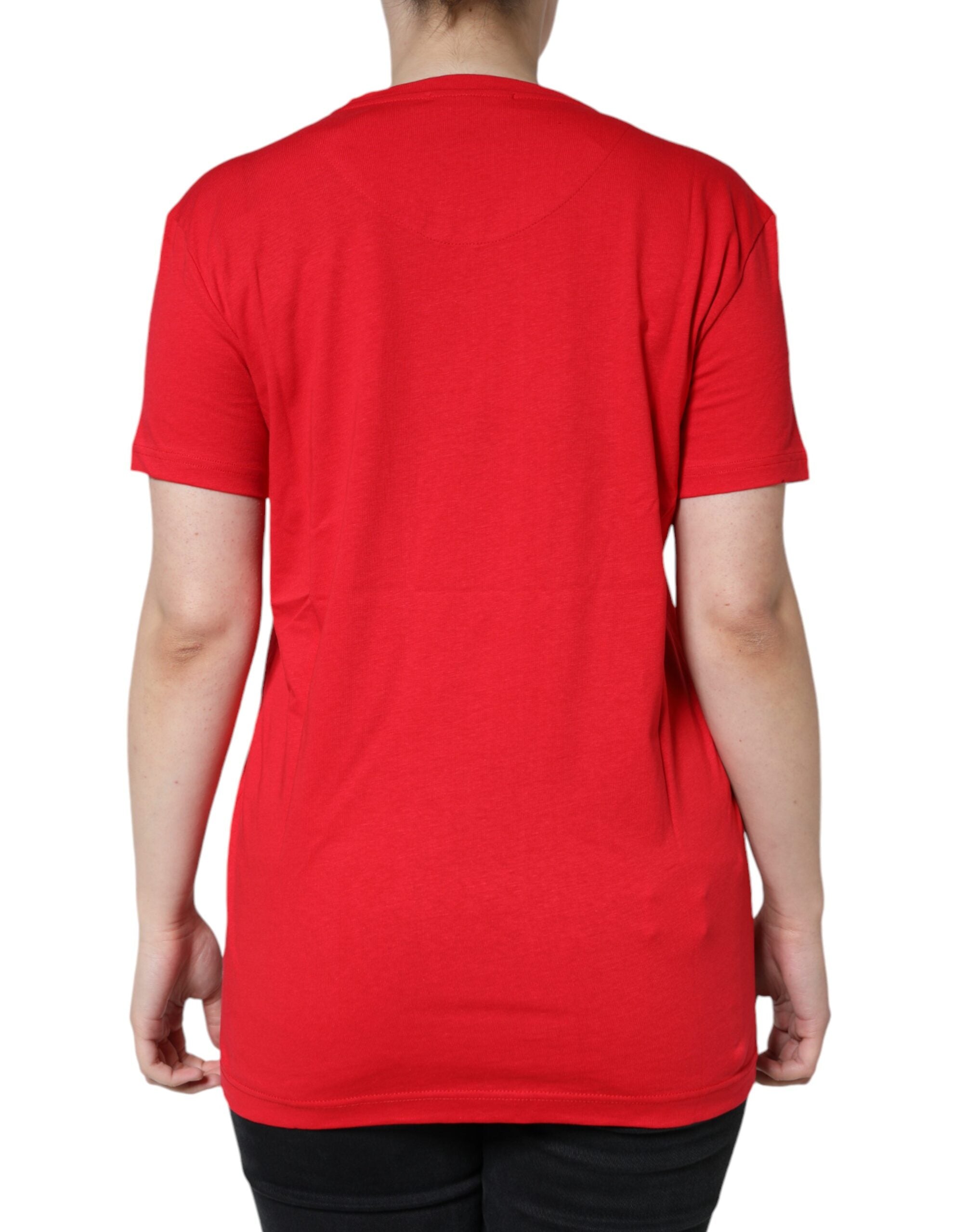 Red Cotton Crew Neck Short Sleeve Tee T-shirt - ventzia