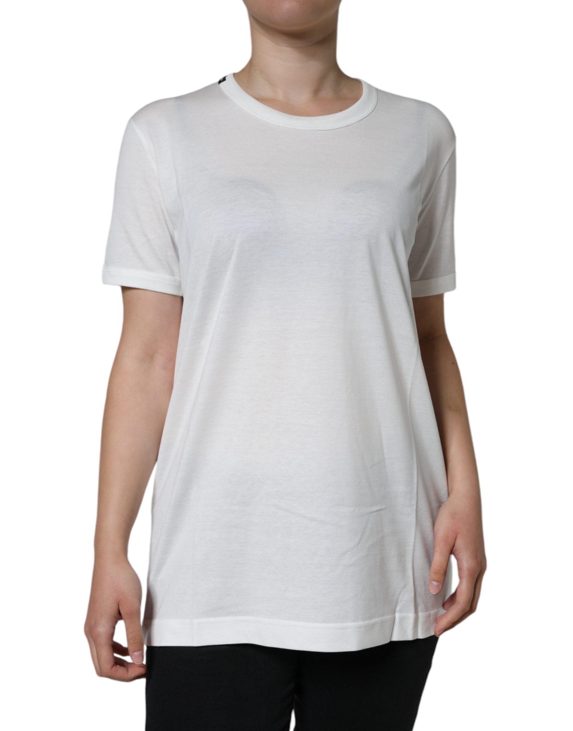 White Cotton Crew Neck Short Sleeve T-shirt - ventzia