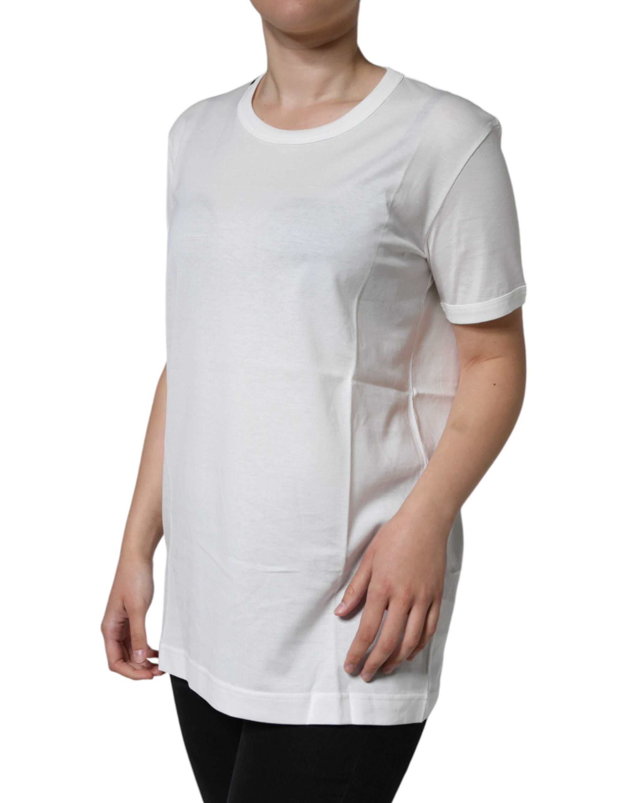 White Cotton Crew Neck Short Sleeve T-shirt - ventzia