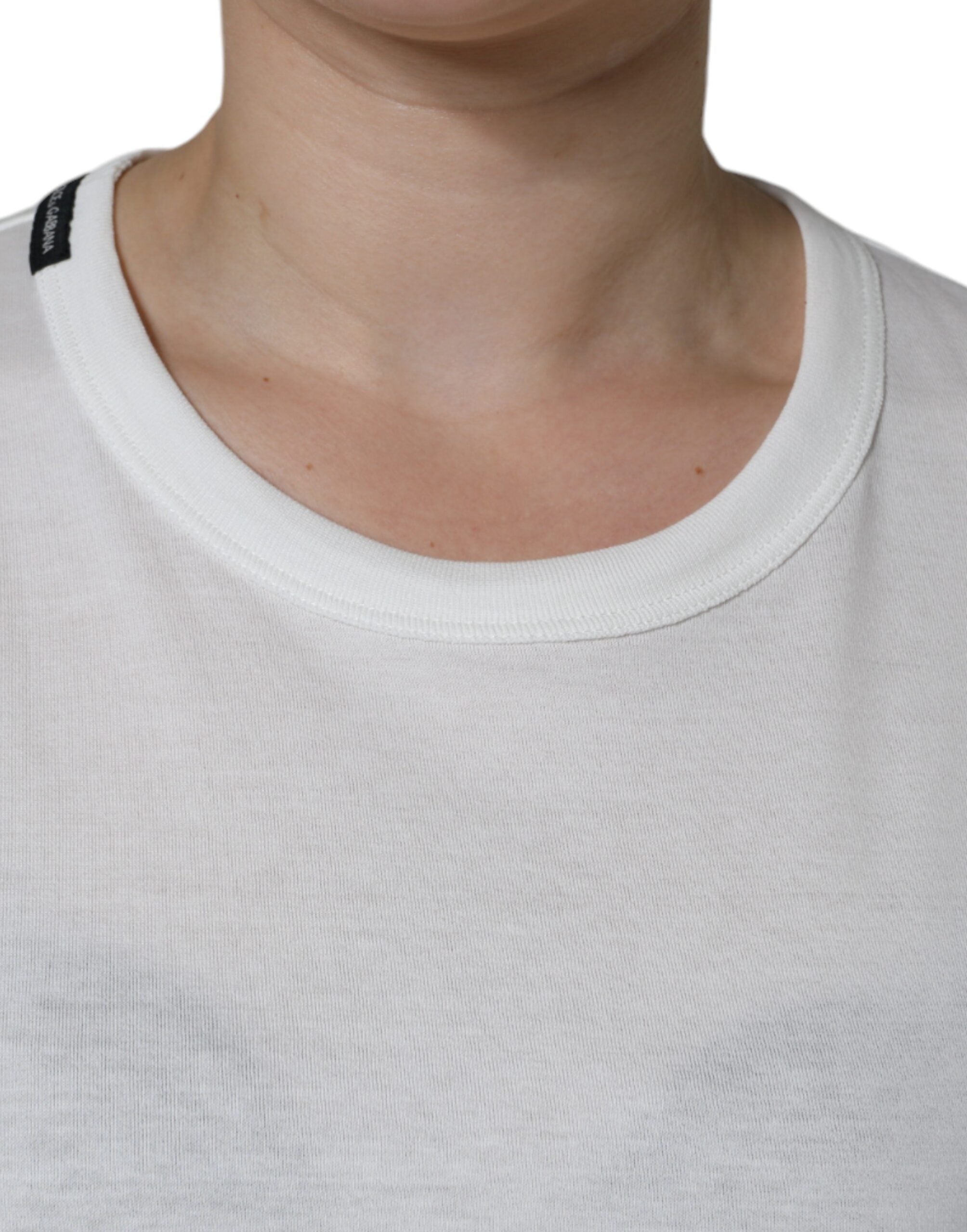 White Cotton Crew Neck Short Sleeve T-shirt - ventzia