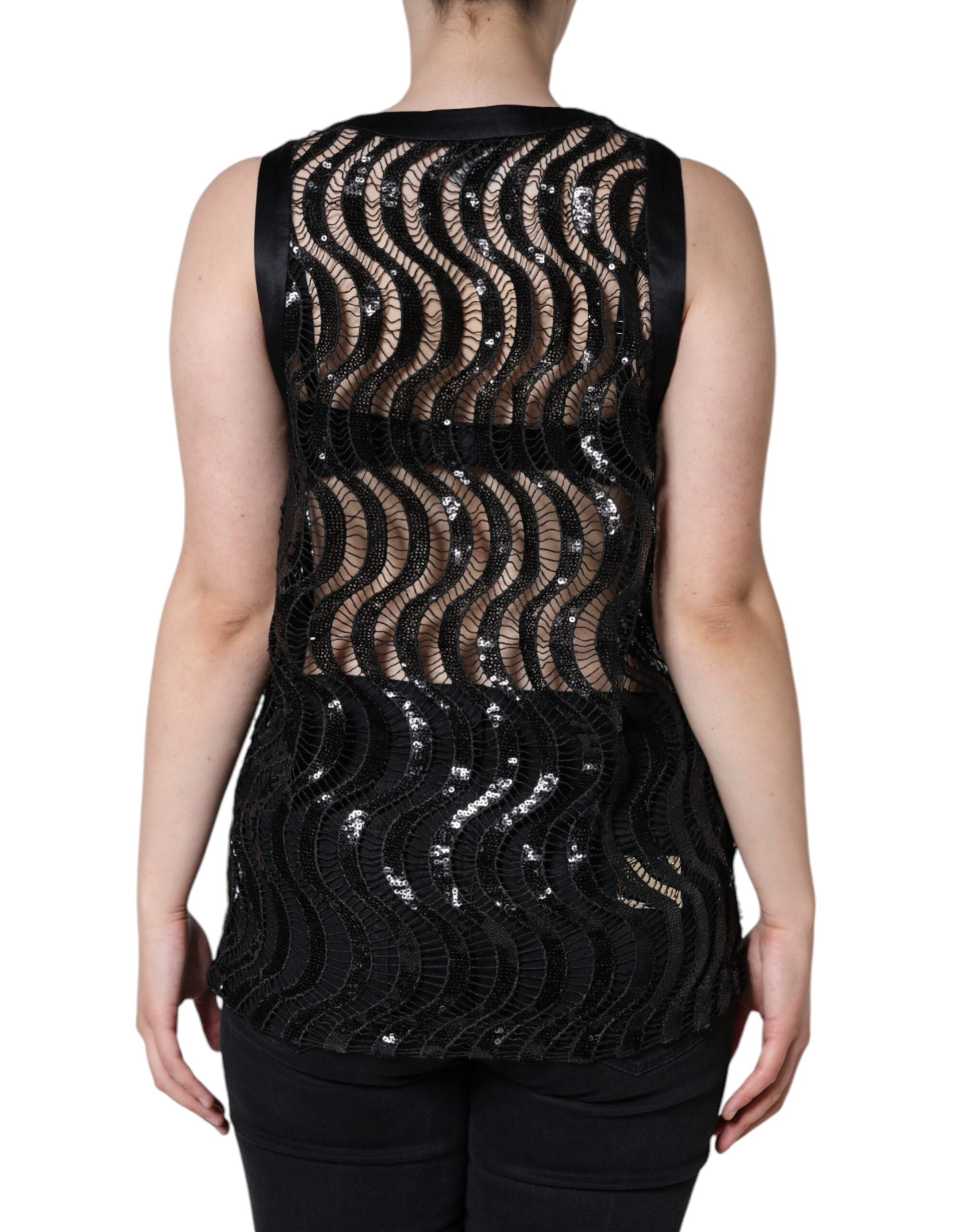 Black Sequin Sleeveless Tank Blouse Top - ventzia