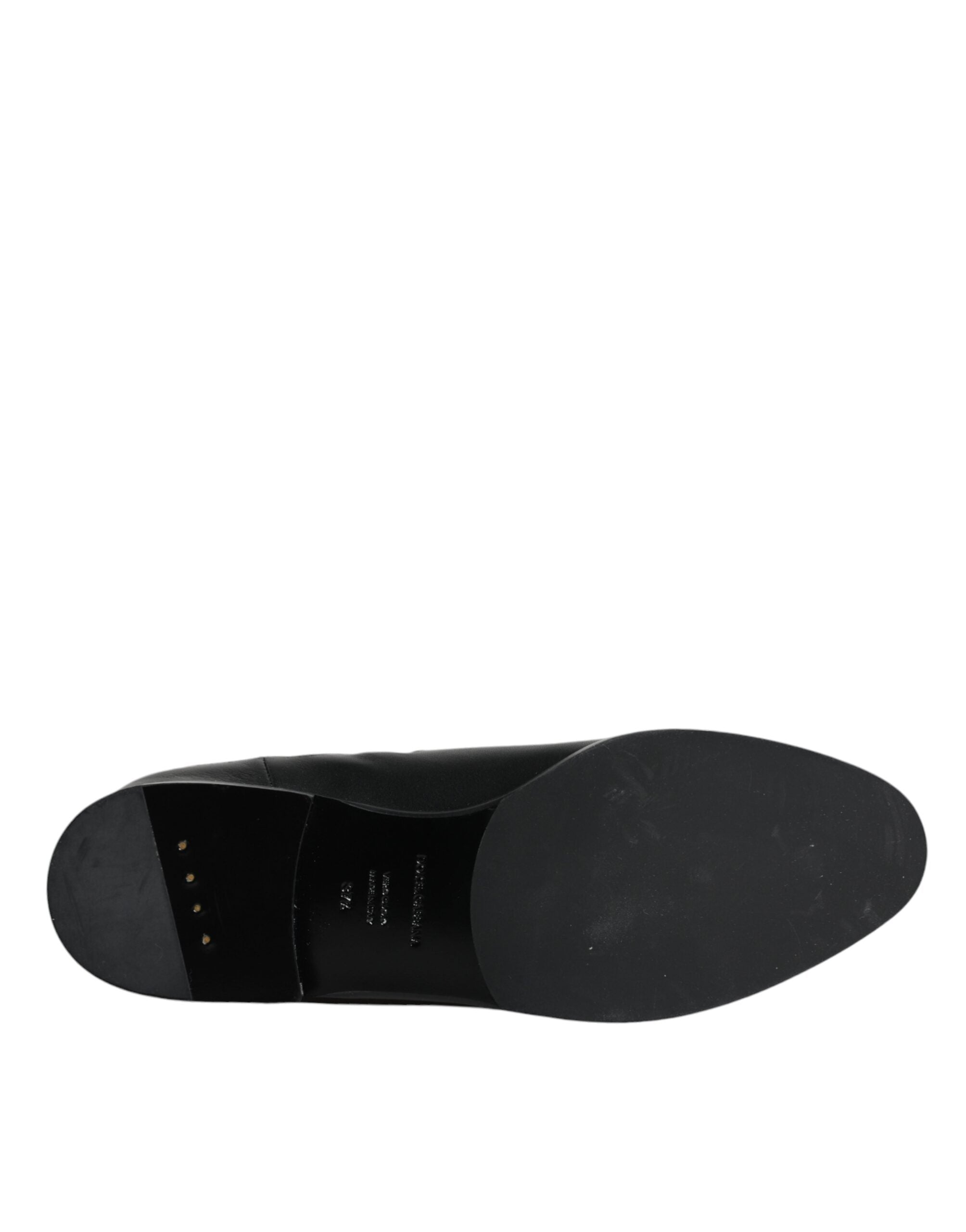 Black Leather Logo Mid Calf Boots Shoes - ventzia