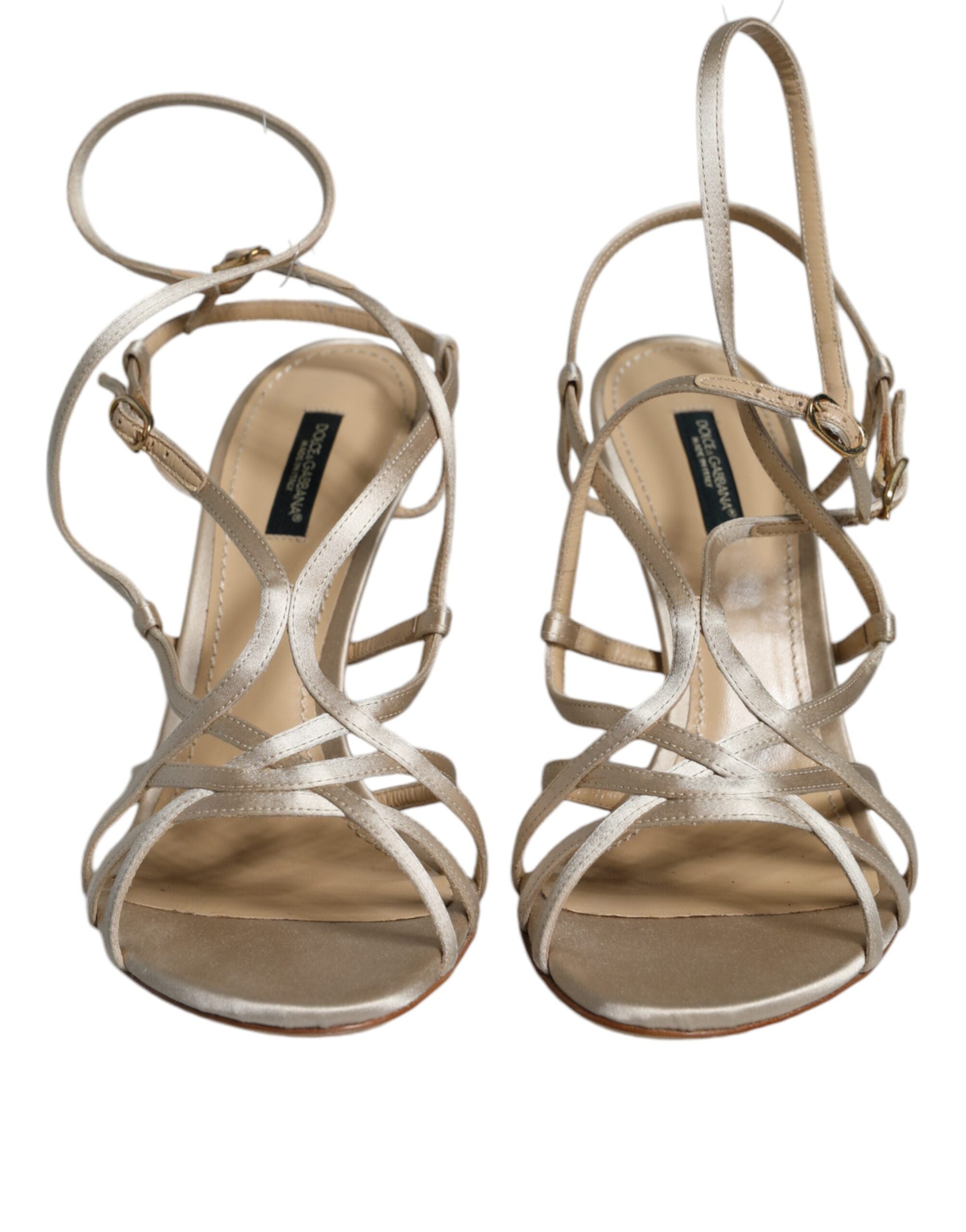 Beige Leather Stiletto Heels Sandals Shoes - ventzia