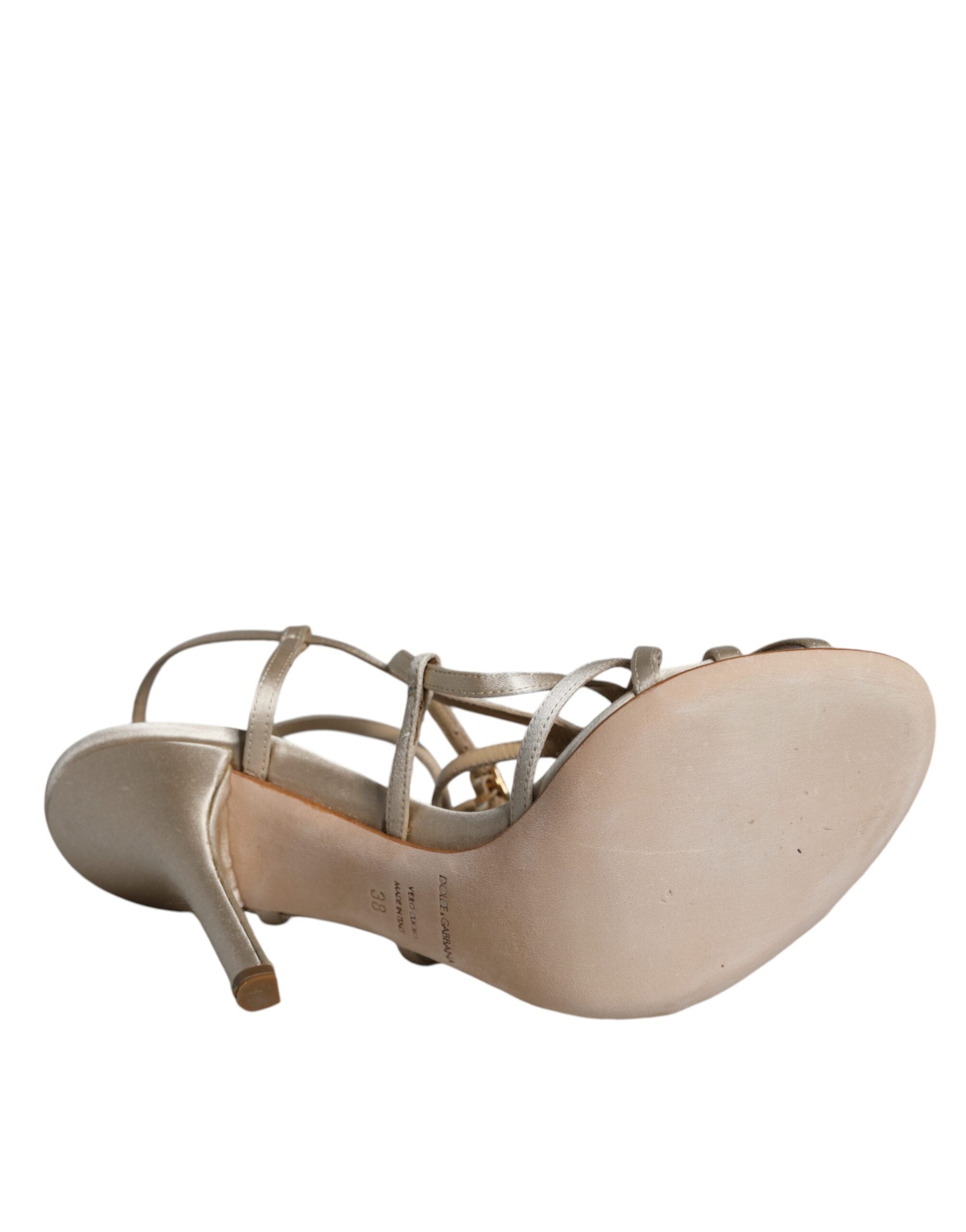 Beige Leather Stiletto Heels Sandals Shoes - ventzia