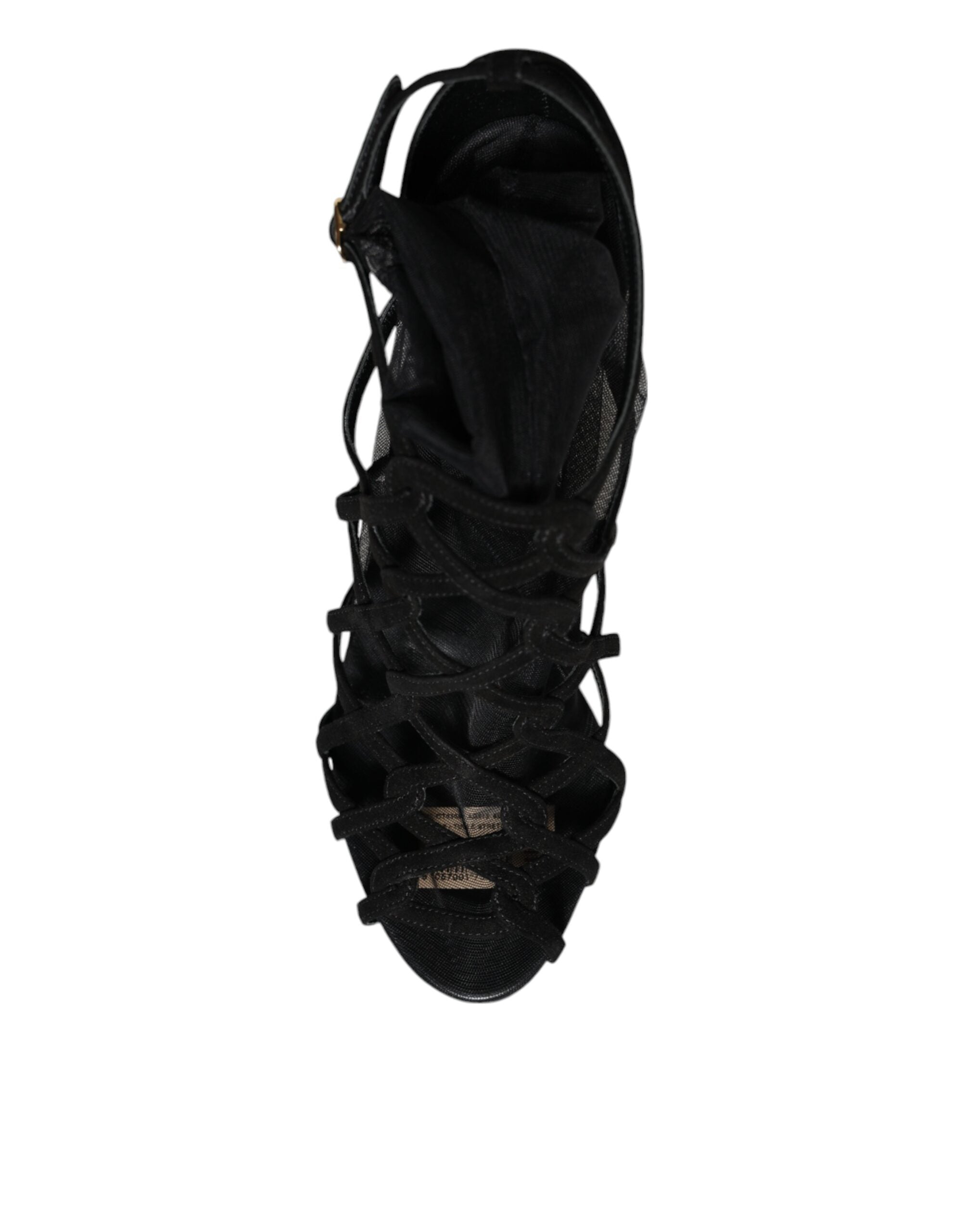 Black Tulle Stretch Heels Sandals Shoes - ventzia