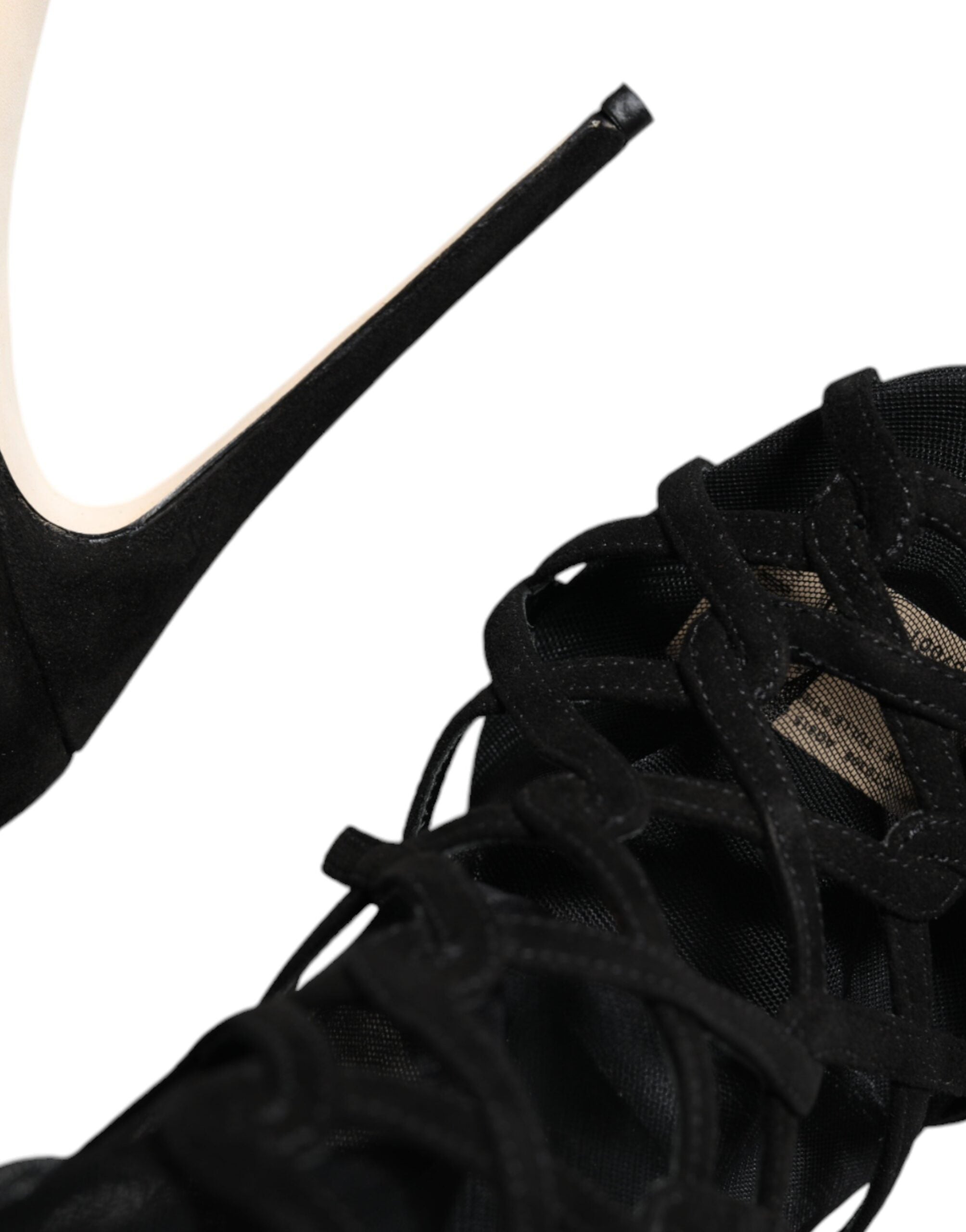 Black Tulle Stretch Heels Sandals Shoes - ventzia