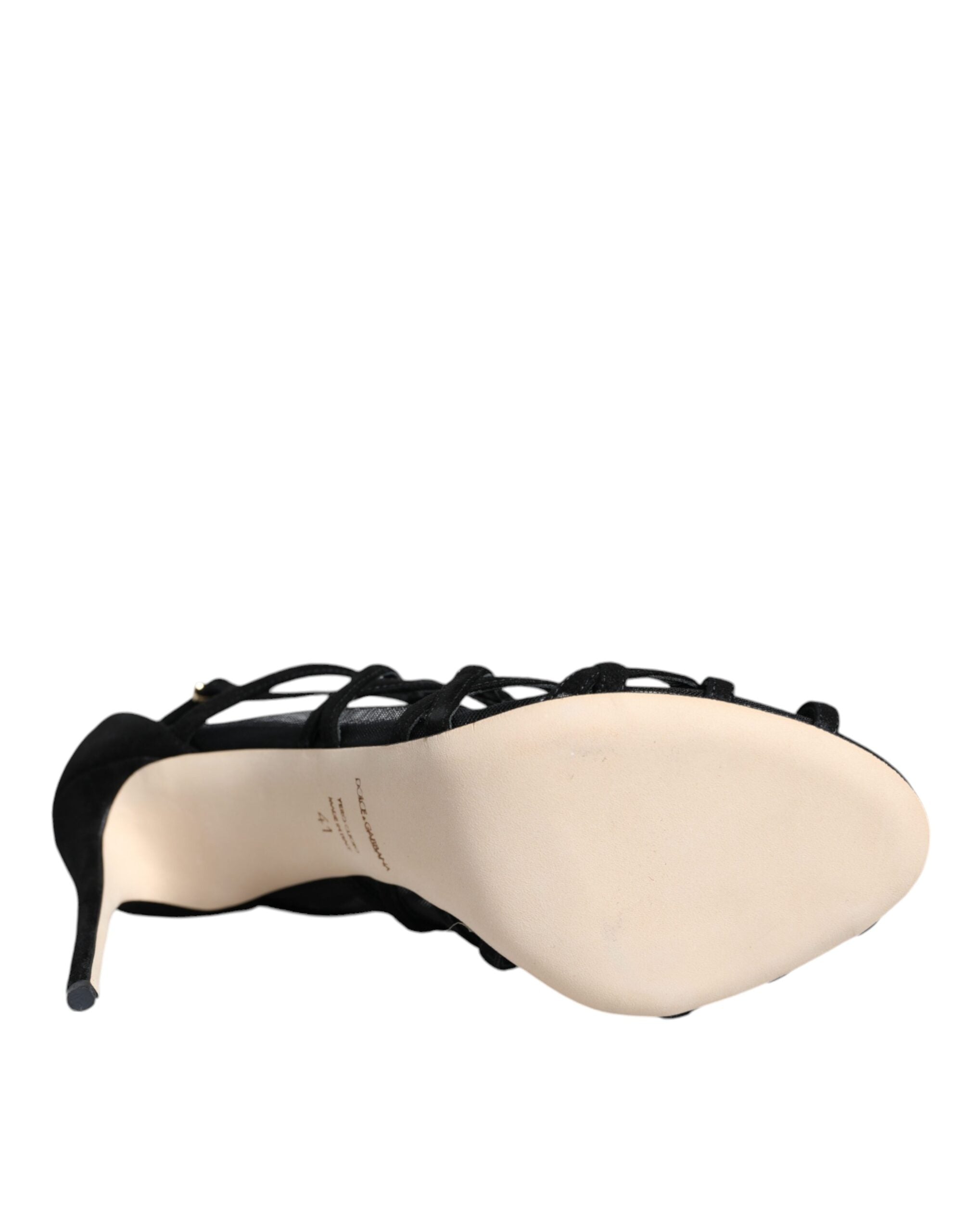 Black Tulle Stretch Heels Sandals Shoes - ventzia