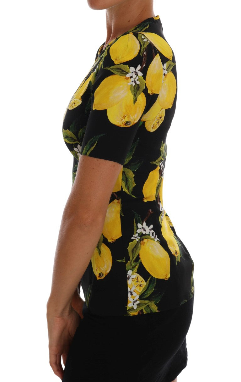 Sicilian Lemon Print Silk Blouse - ventzia