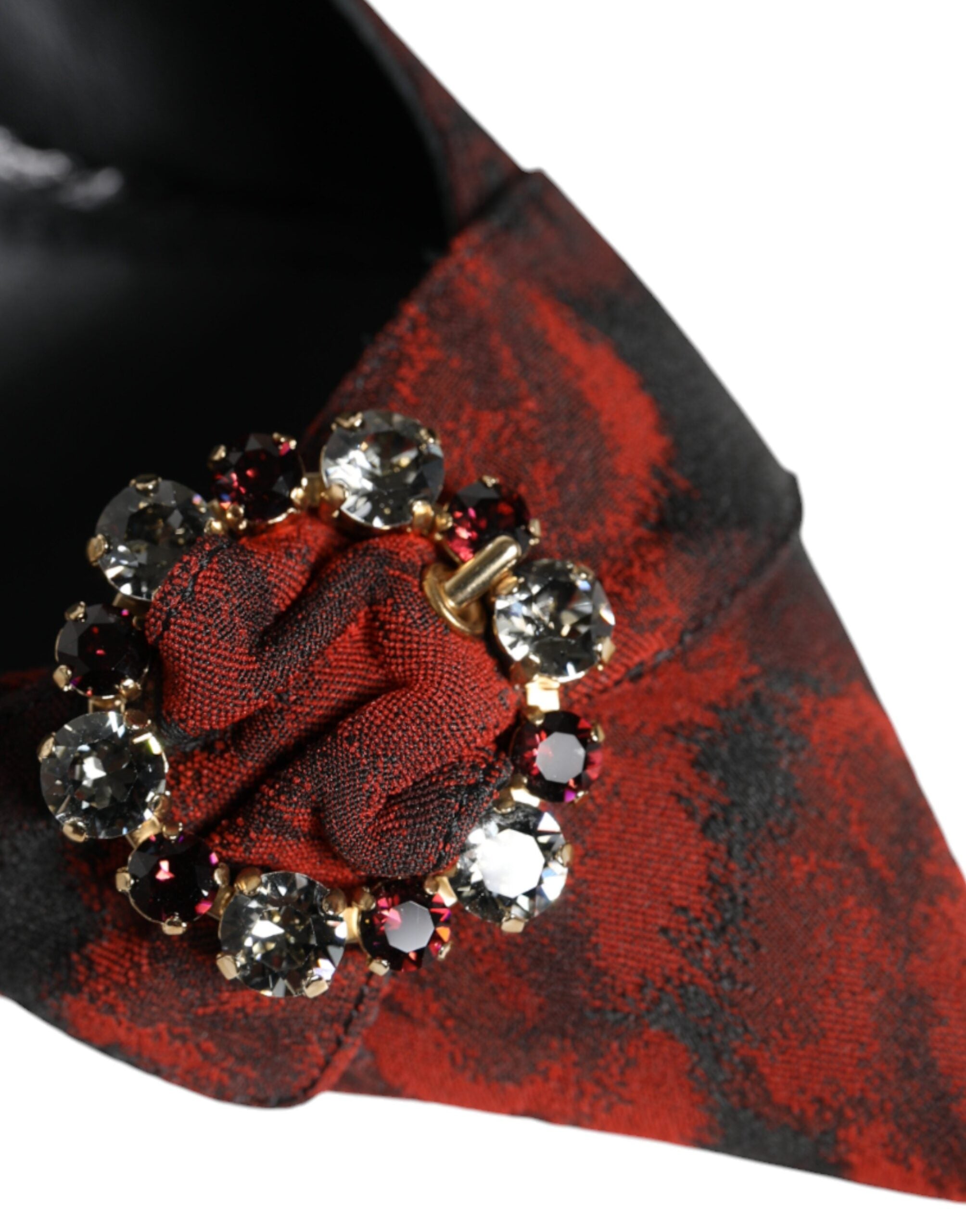 Black Red Floral Crystal Heel Slingback Shoes - ventzia