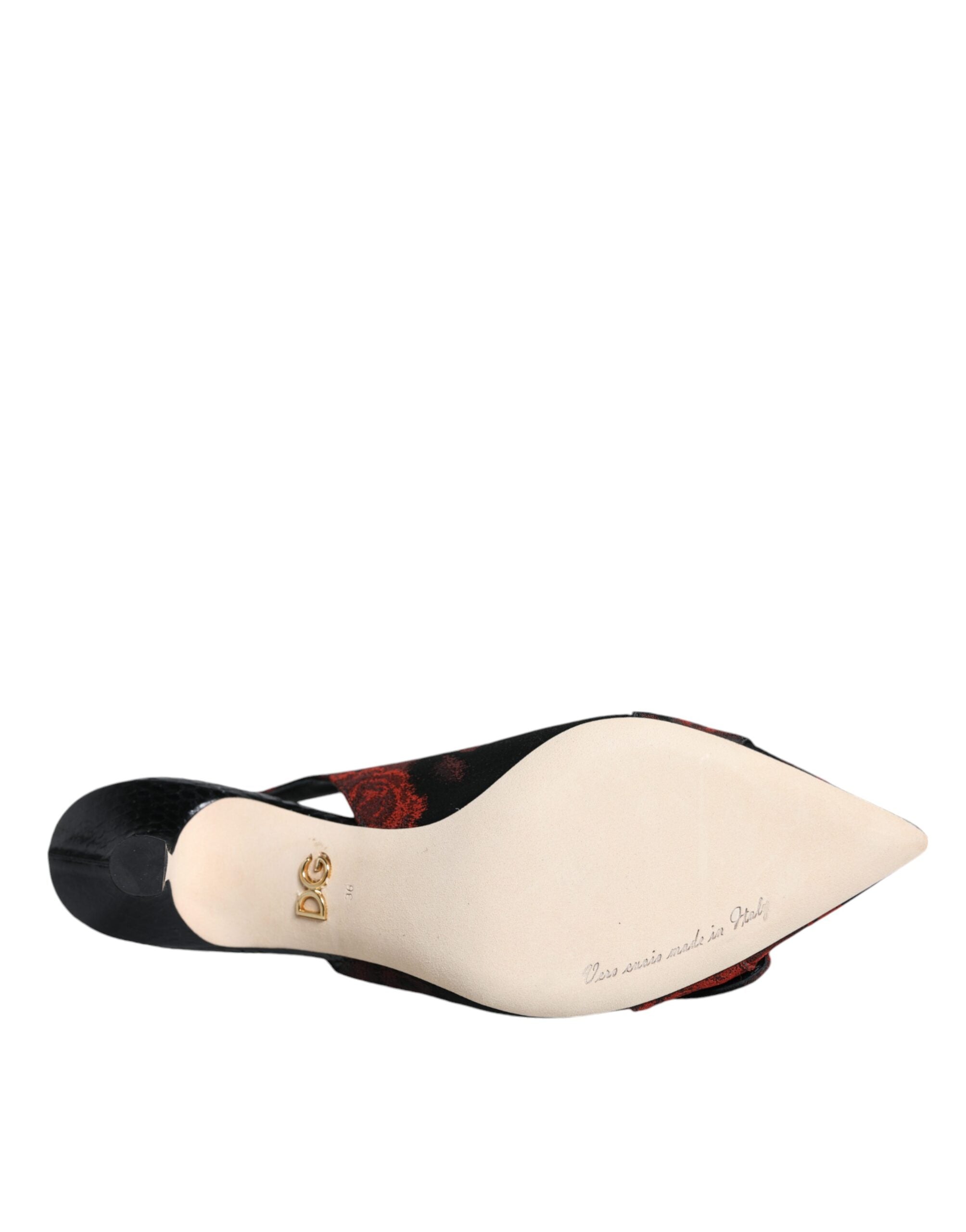 Black Red Floral Crystal Heel Slingback Shoes - ventzia