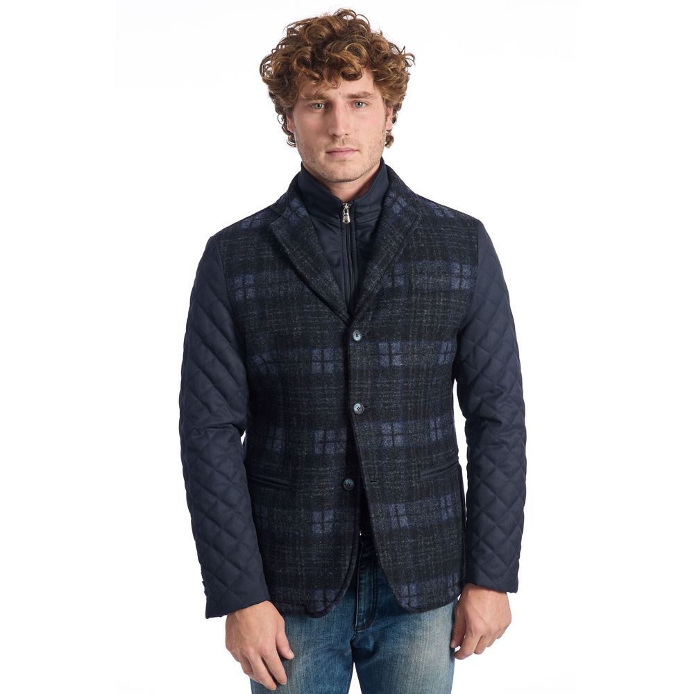 Blue Wool Men Jacket - ventzia