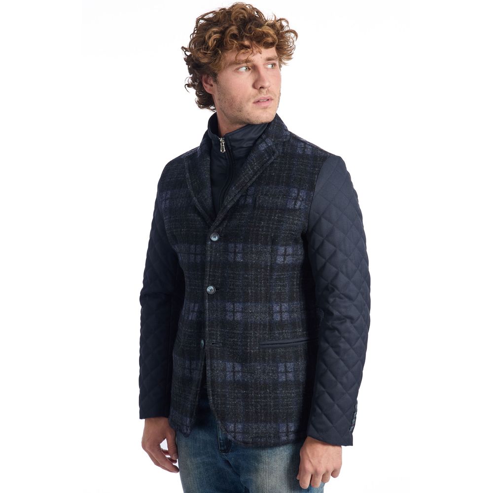 Blue Wool Men Jacket - ventzia