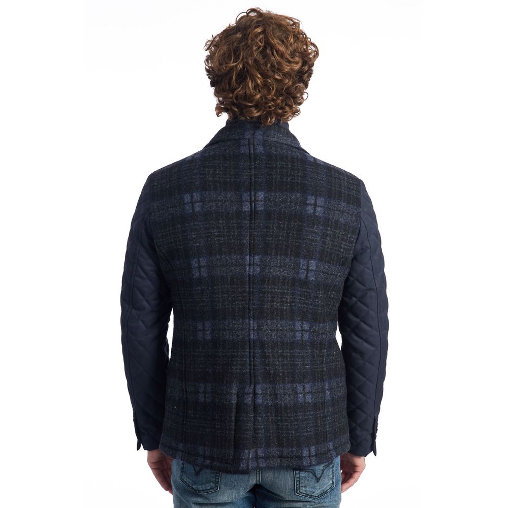Blue Wool Men Jacket - ventzia