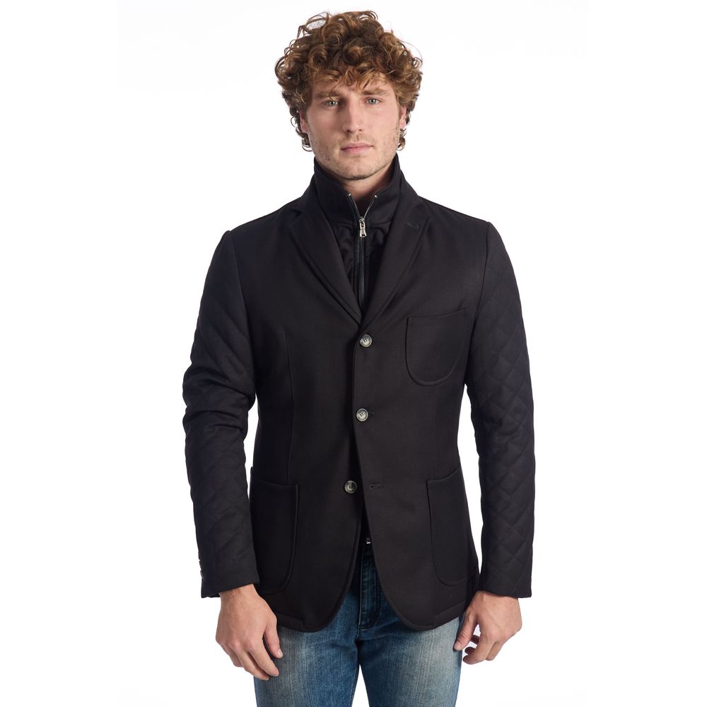 Black Wool Men Jacket - ventzia