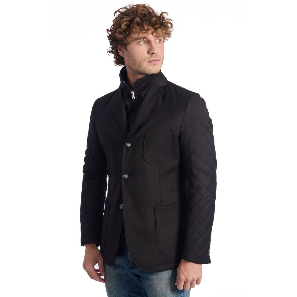 Black Wool Men Jacket - ventzia