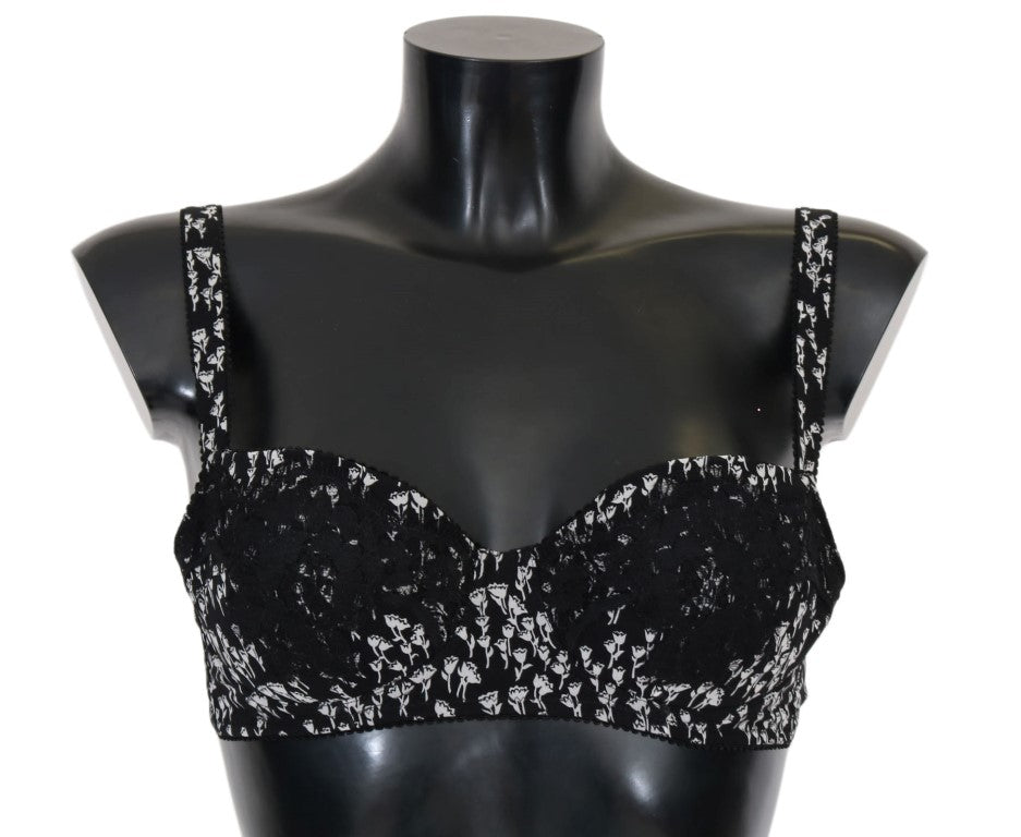 Elegant Black Floral Lace Silk Bra - ventzia