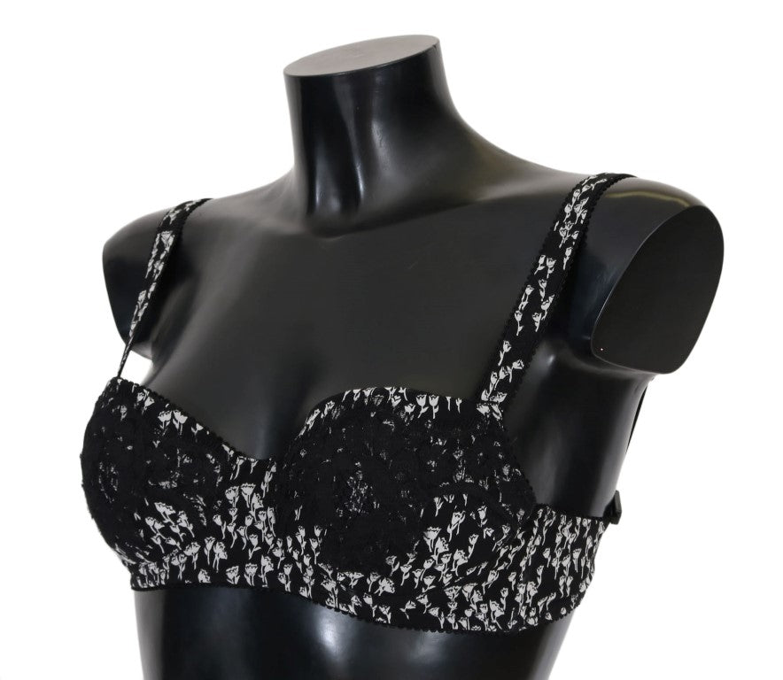 Elegant Black Floral Lace Silk Bra - ventzia