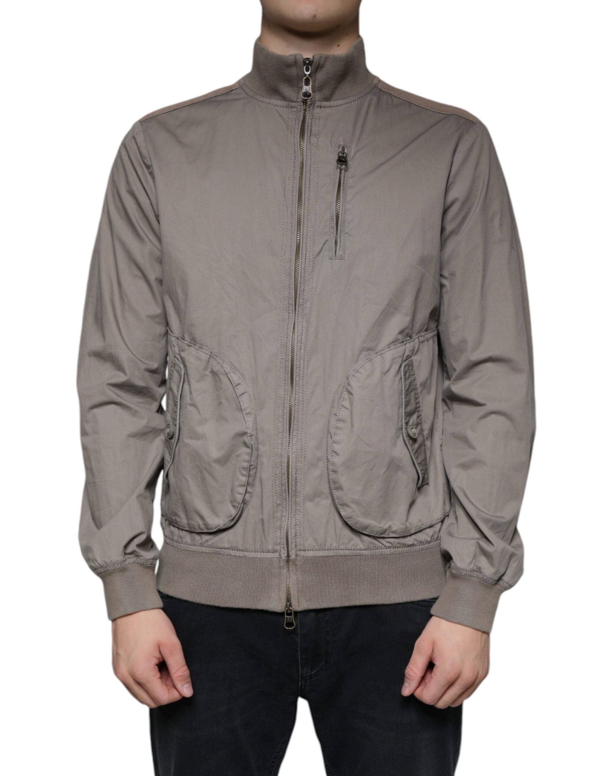 Brown Cotton Full Zip Bomber Logo Jacket - ventzia